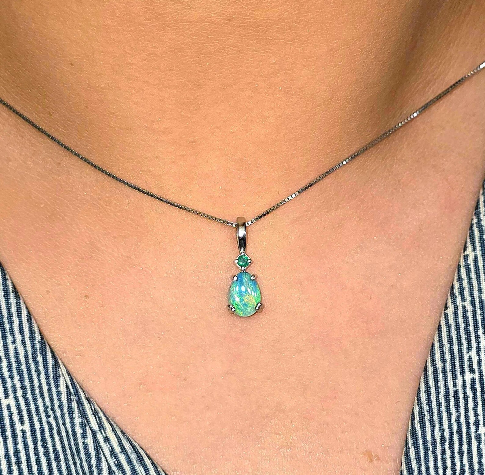 Natural Australian Opal Emerald, Pendant 925 silver thumbnail 6