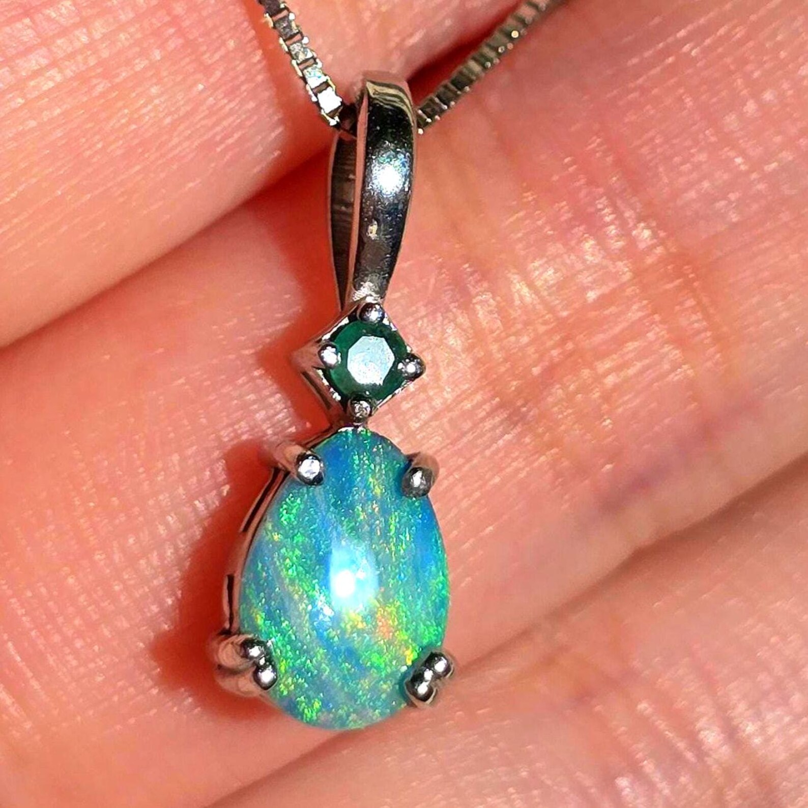 Natural Australian Opal Emerald, Pendant 925 silver thumbnail 7