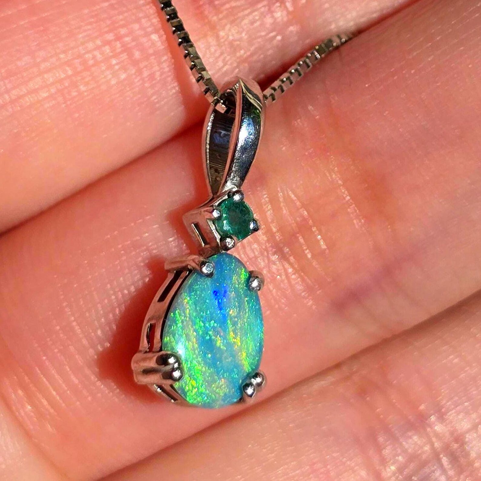 Natural Australian Opal Emerald, Pendant 925 silver thumbnail 5