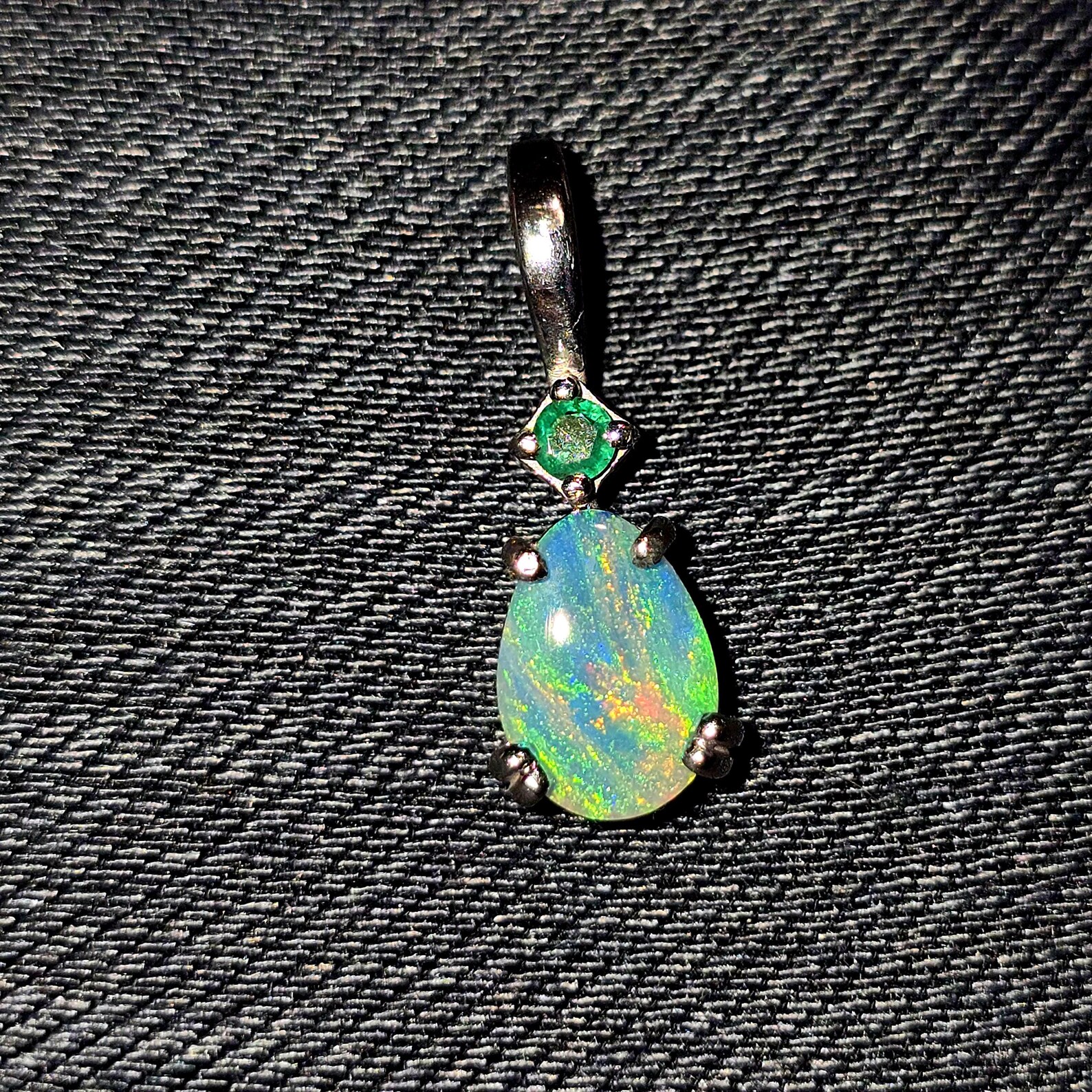 Natural Australian Opal Emerald, Pendant 925 silver thumbnail 9