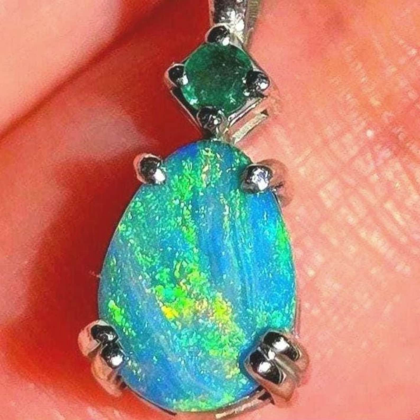 Natural Australian Opal Emerald, Pendant 925 silver thumbnail 3
