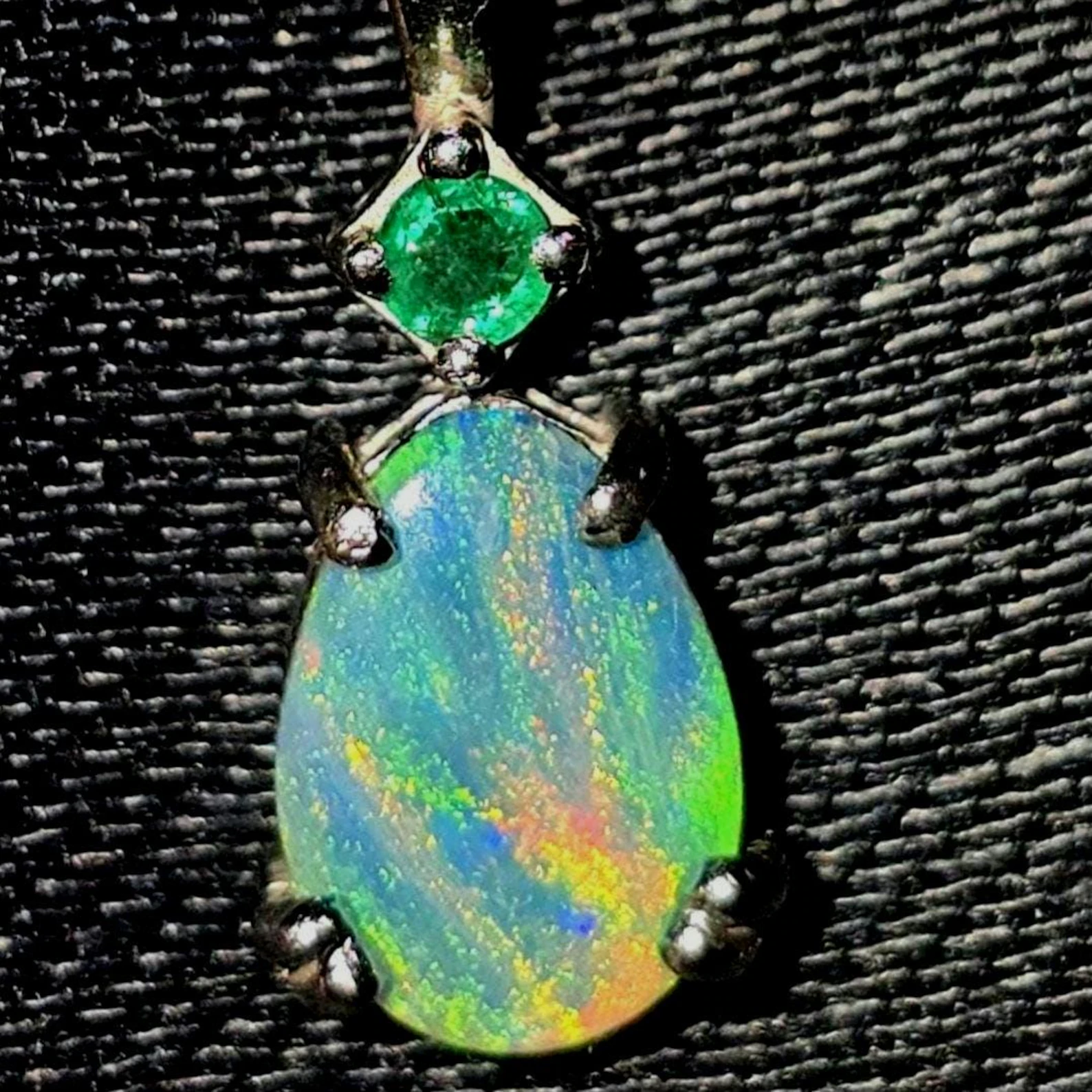 Natural Australian Opal Emerald, Pendant 925 silver