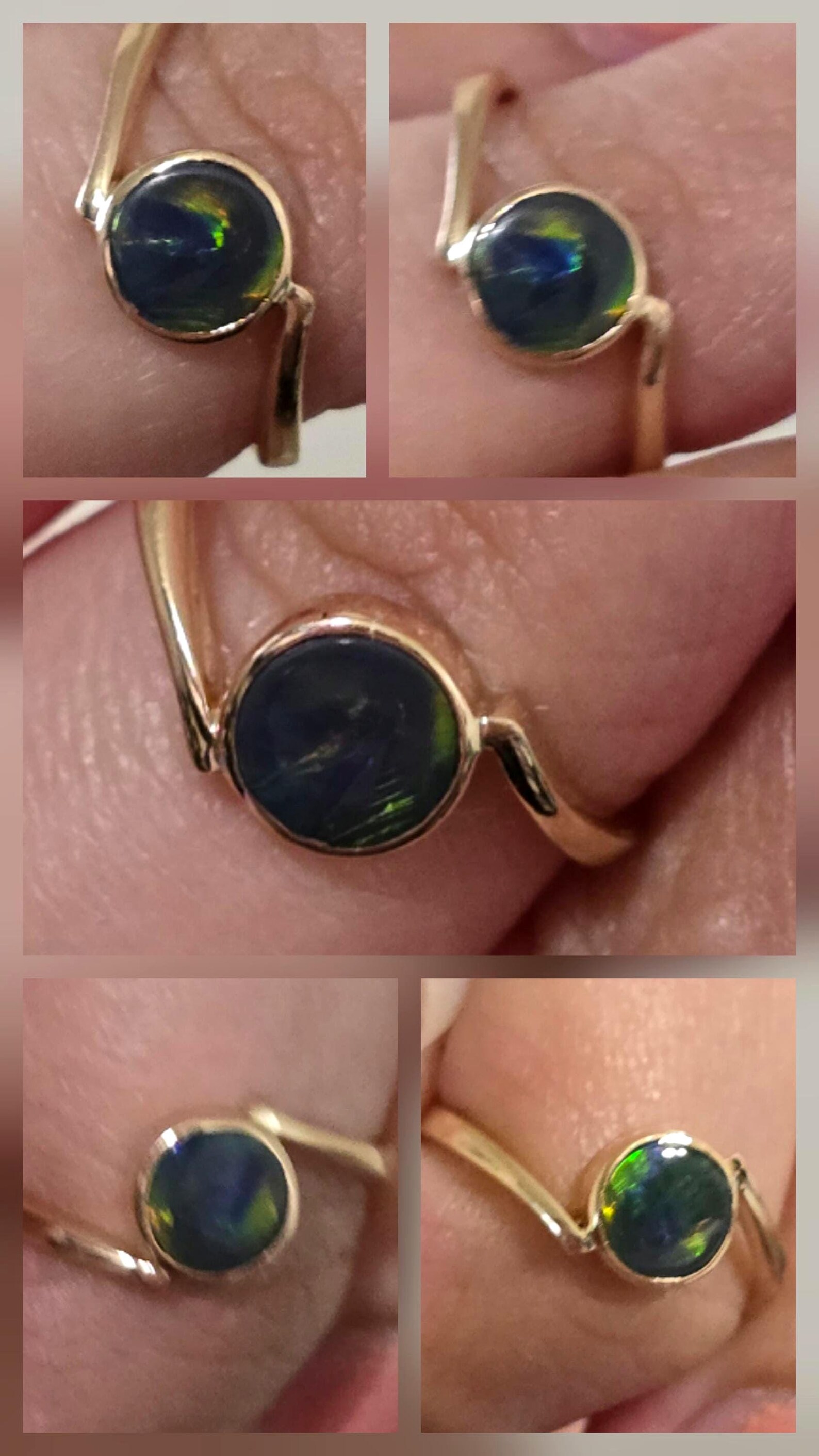 Twin flame black - NEON Solid 9k Gold Natural Australian Black Opal Ring thumbnail 10