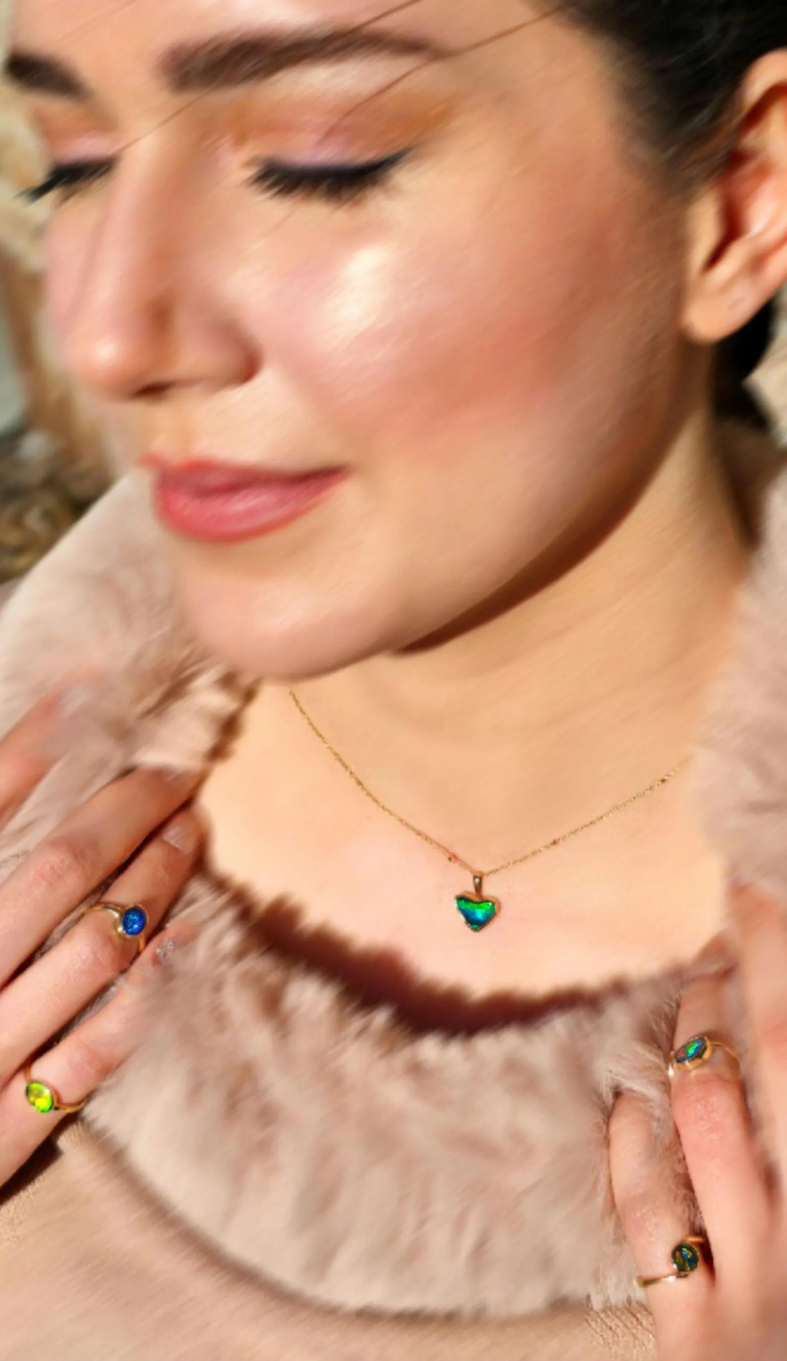 Burning Green Heart -Solid 9k Gold Natural Australian Opal Pendant  thumbnail 16