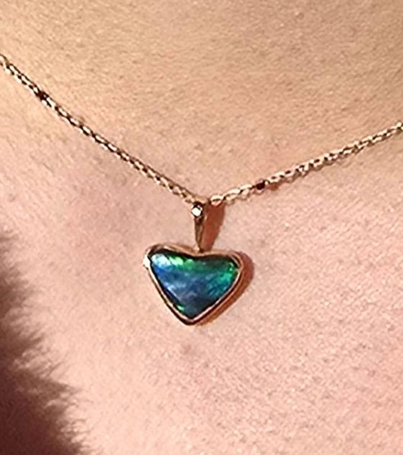 Burning Green Heart -Solid 9k Gold Natural Australian Opal Pendant  thumbnail 14