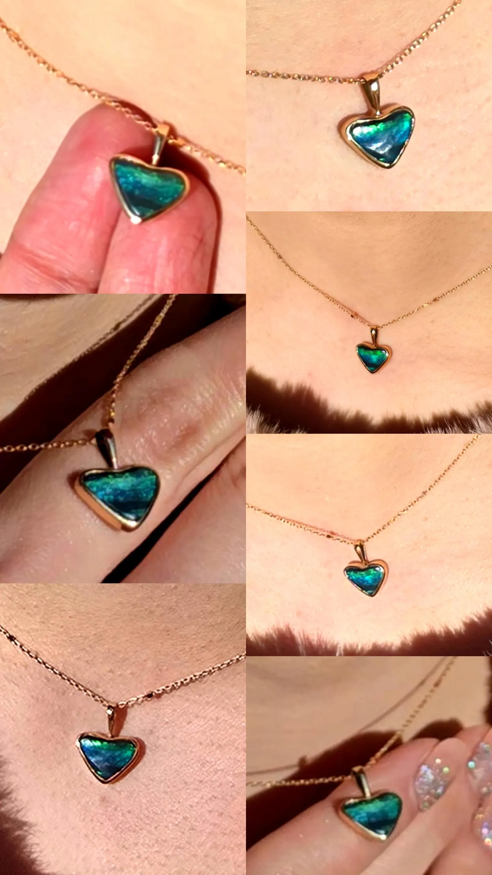 Burning Green Heart -Solid 9k Gold Natural Australian Opal Pendant  thumbnail 8
