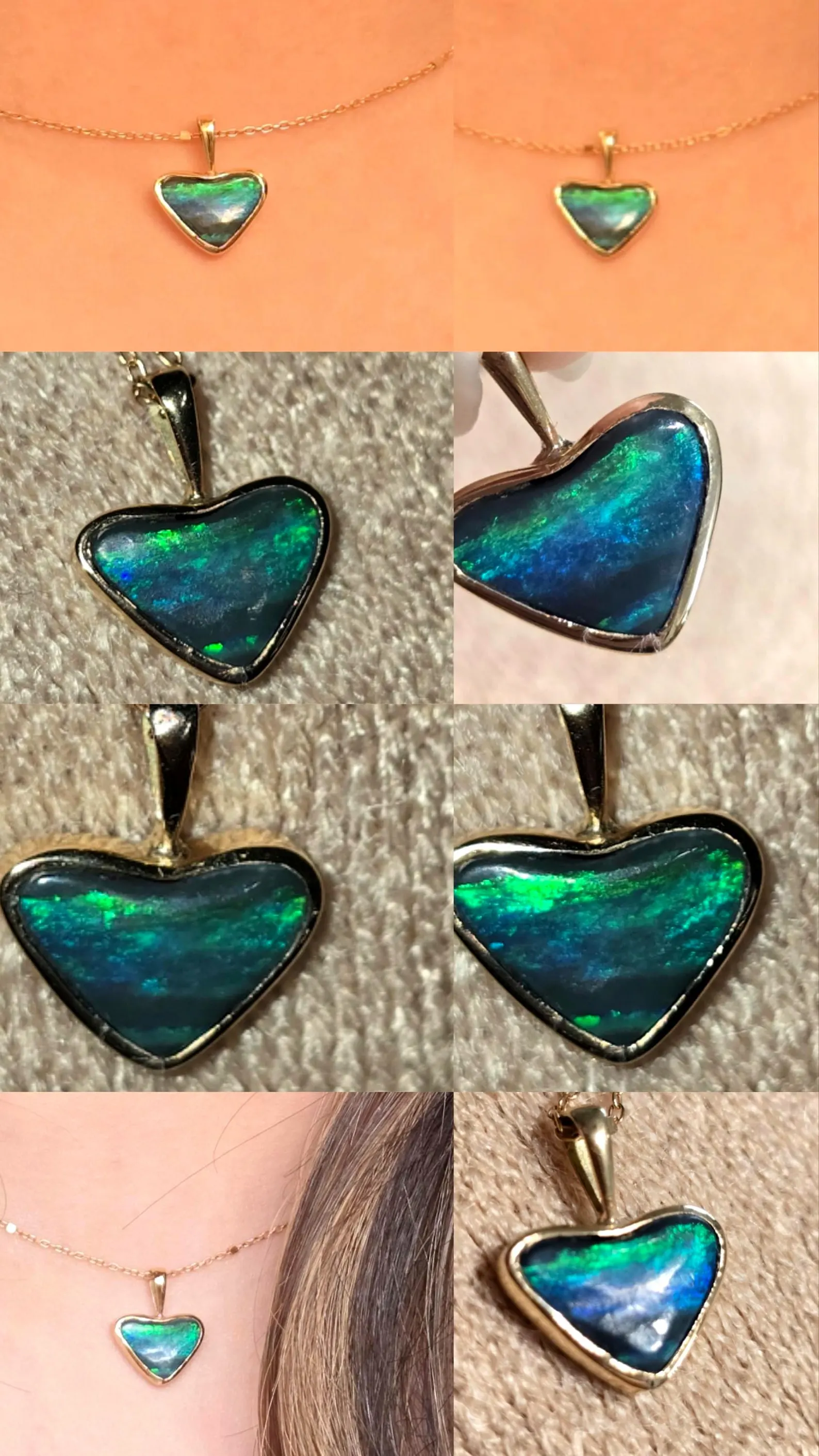 Burning Green Heart -Solid 9k Gold Natural Australian Opal Pendant  thumbnail 6