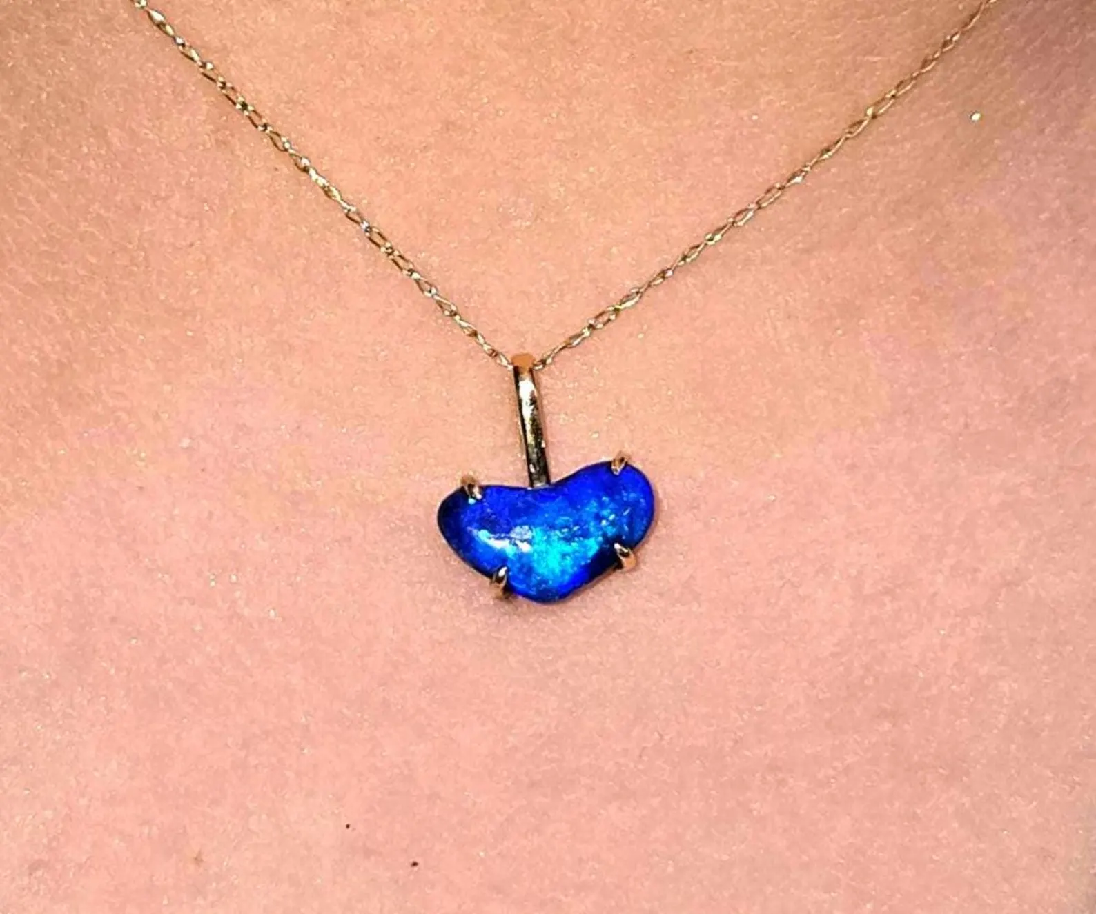 Mighty heart Purple Blue - Solid 9k Gold Natural Australian Black Opal Pendant thumbnail 13