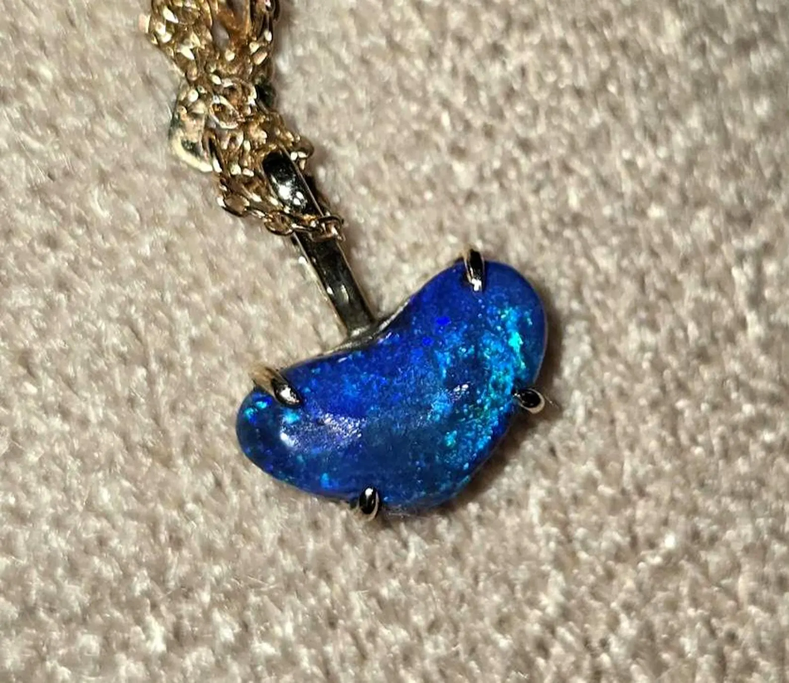 Mighty heart Purple Blue - Solid 9k Gold Natural Australian Black Opal Pendant thumbnail 9