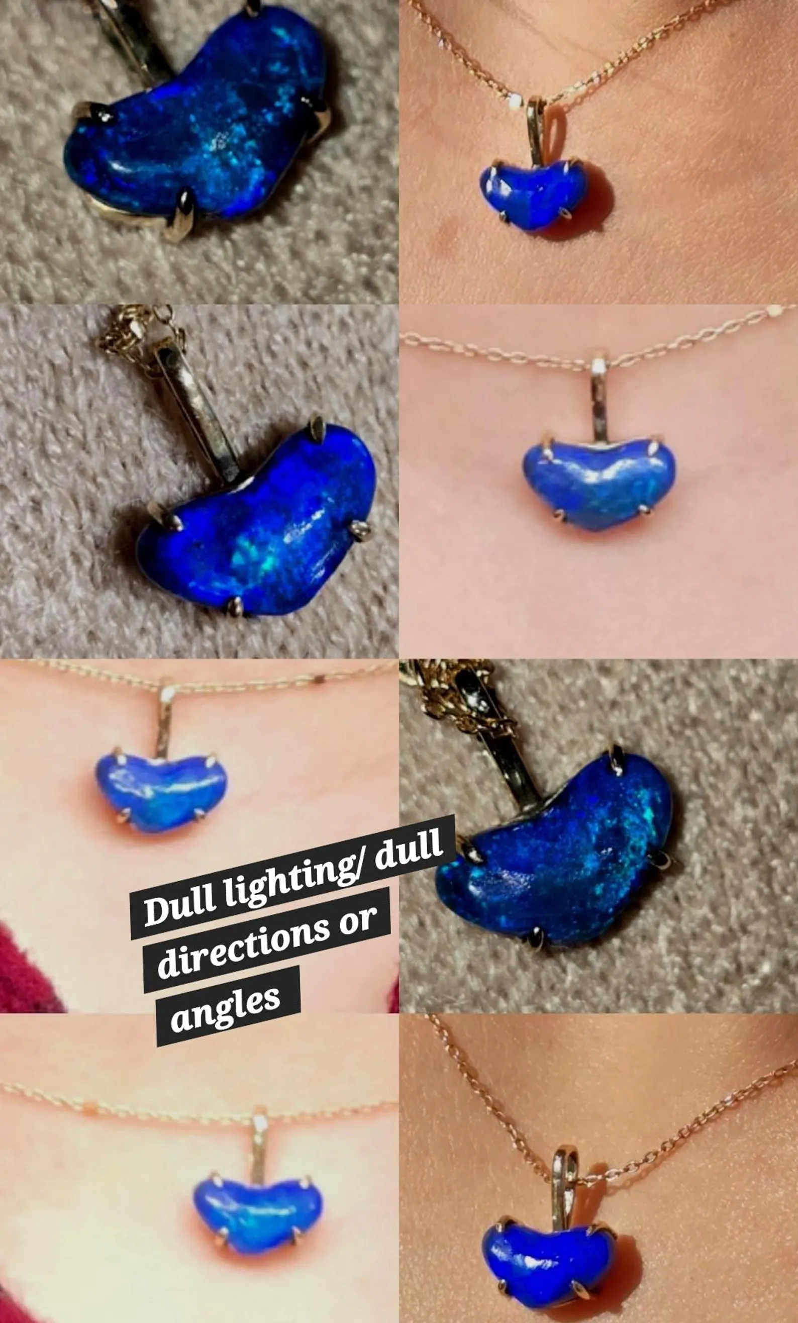 Mighty heart Purple Blue - Solid 9k Gold Natural Australian Black Opal Pendant thumbnail 8