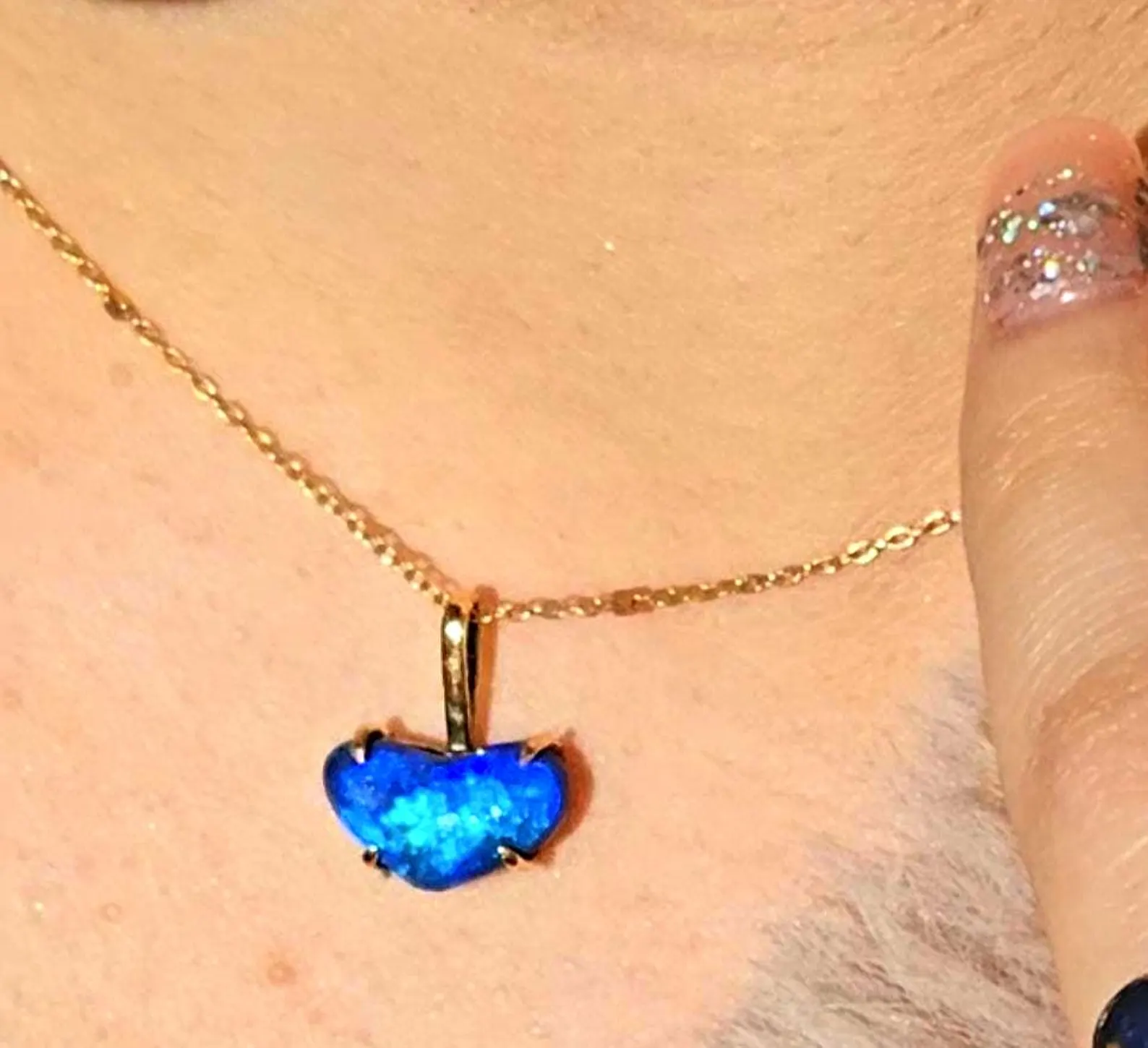 Mighty heart Purple Blue - Solid 9k Gold Natural Australian Black Opal Pendant thumbnail 5