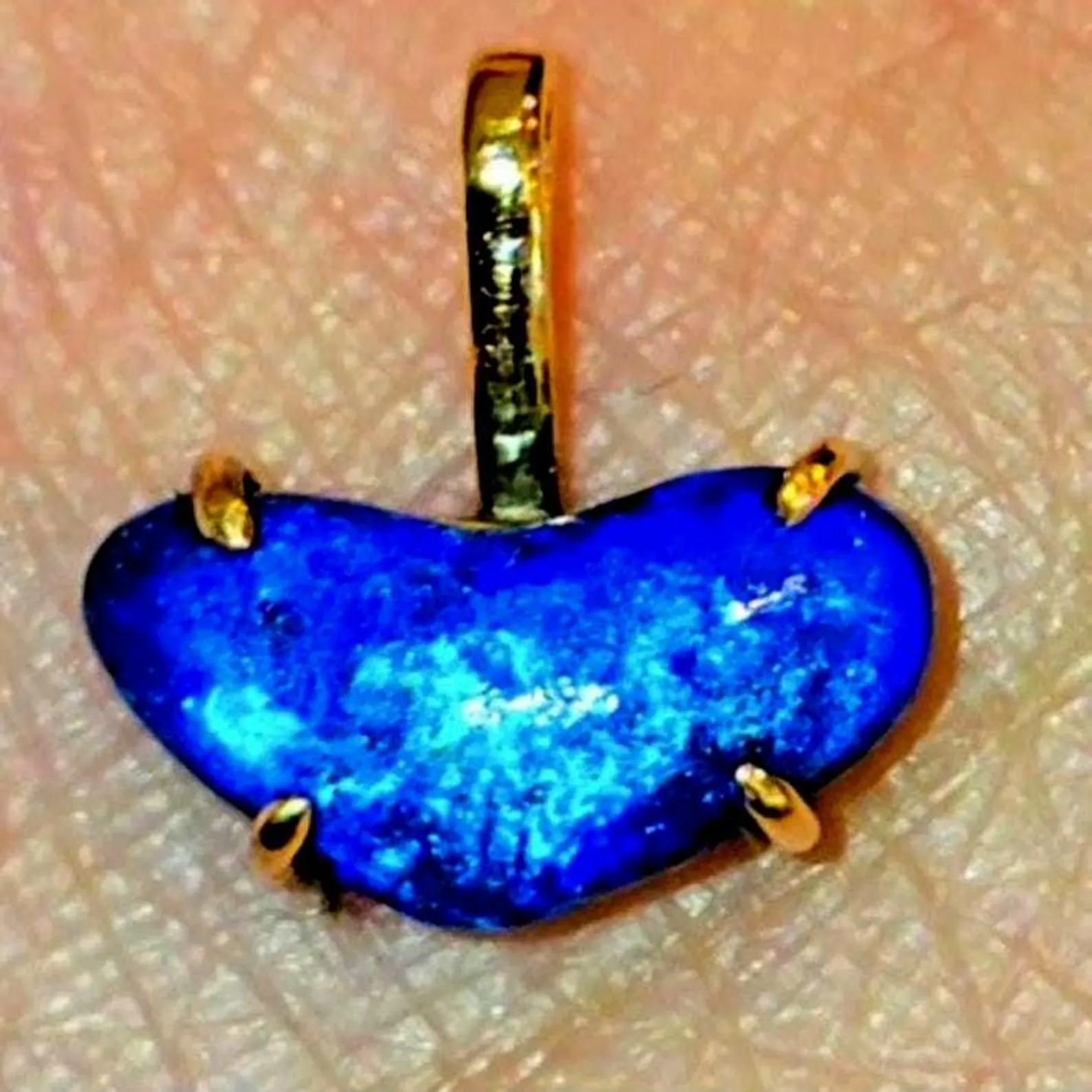 Mighty heart Purple Blue - Solid 9k Gold Natural Australian Black Opal Pendant thumbnail 3