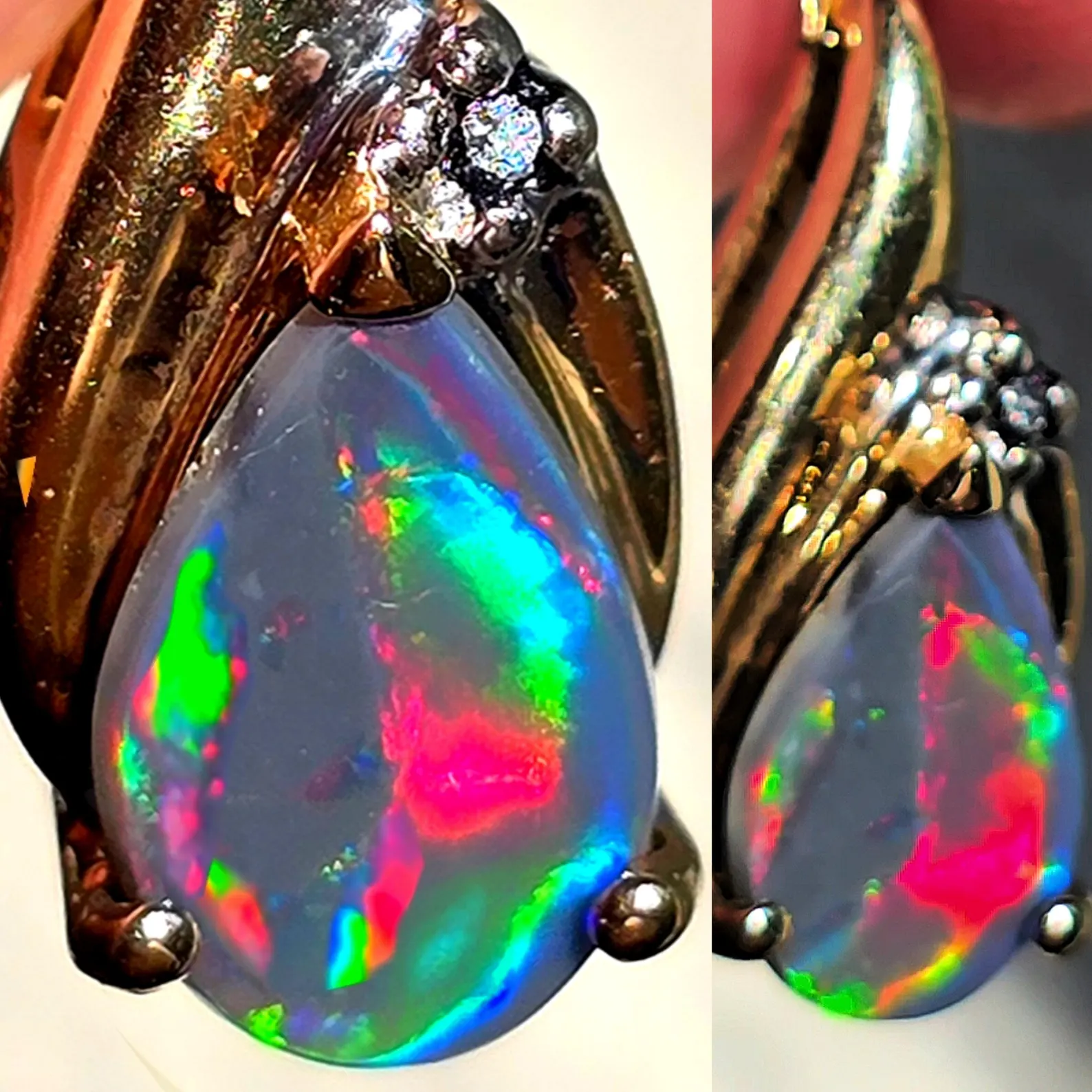 Fuchsia queen -Solid 10k Gold Natural Australian Opal Diamond Necklace