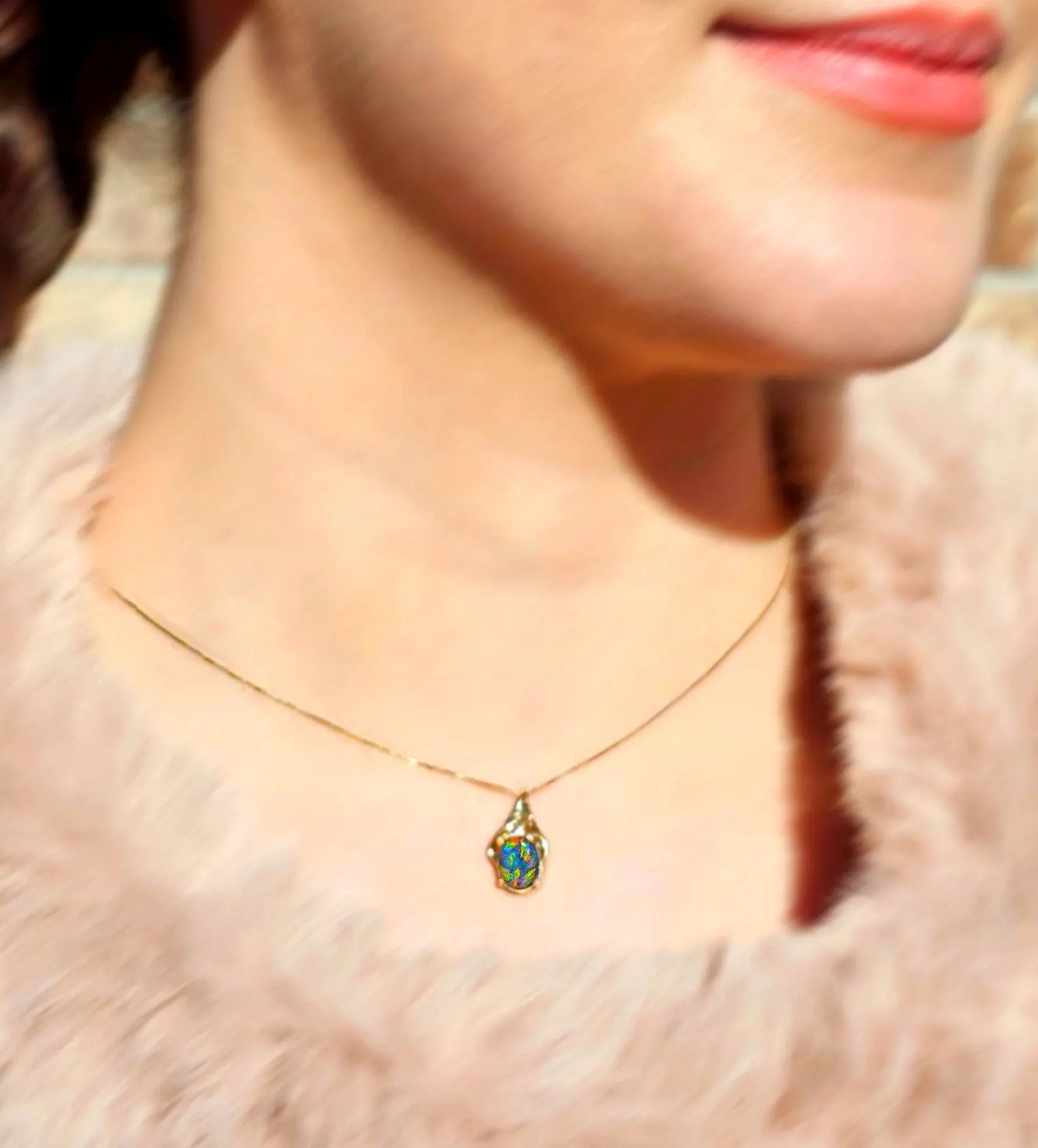 Picasso Palette- Solid 14k Gold Natural Black Australian Opal Pendant thumbnail 20