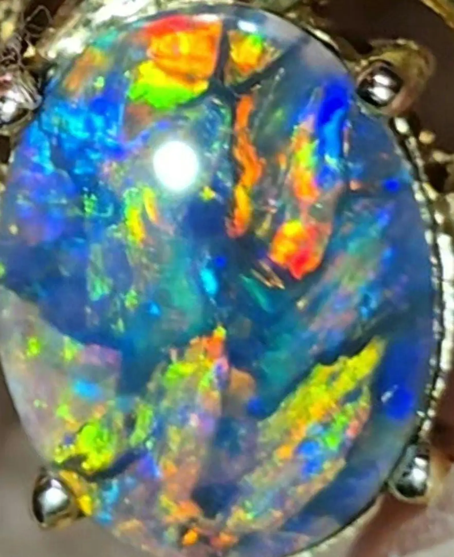 Picasso Palette- Solid 14k Gold Natural Black Australian Opal Pendant thumbnail 7