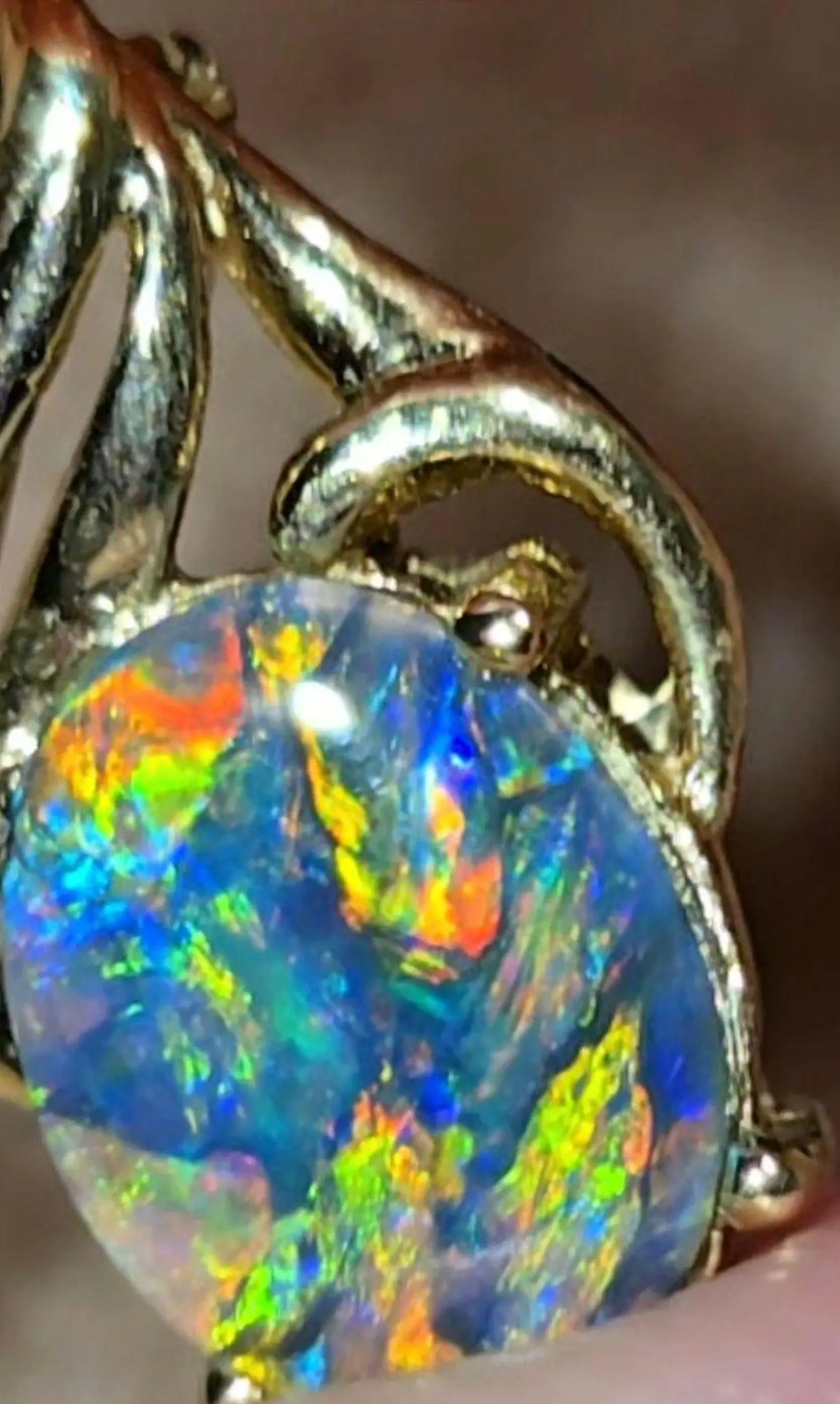 Picasso Palette- Solid 14k Gold Natural Black Australian Opal Pendant thumbnail 16