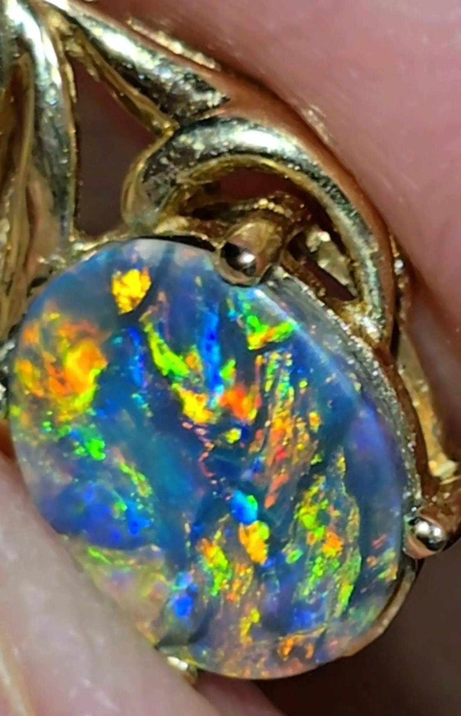 Picasso Palette- Solid 14k Gold Natural Black Australian Opal Pendant thumbnail 14