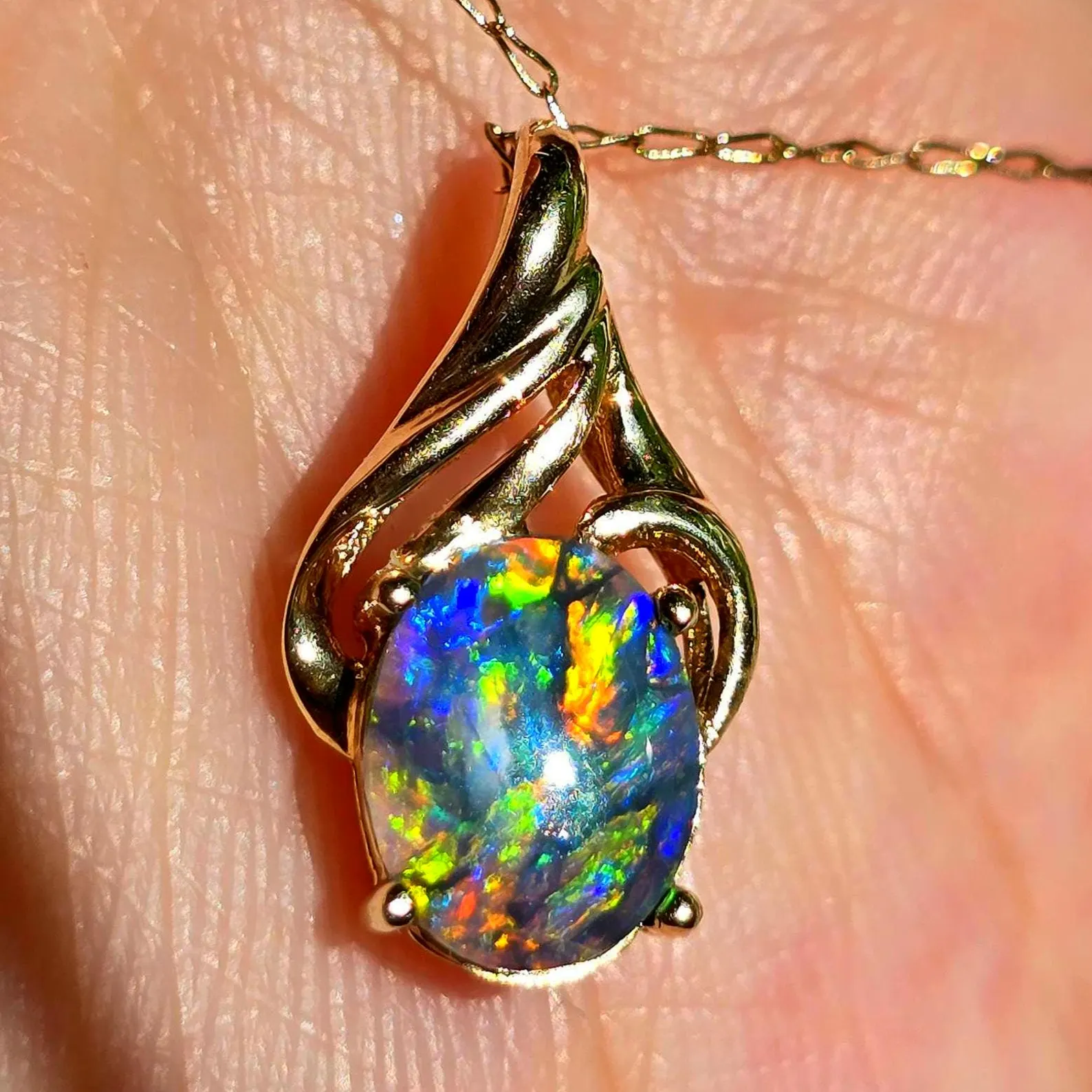 Picasso Palette- Solid 14k Gold Natural Black Australian Opal Pendant thumbnail 13
