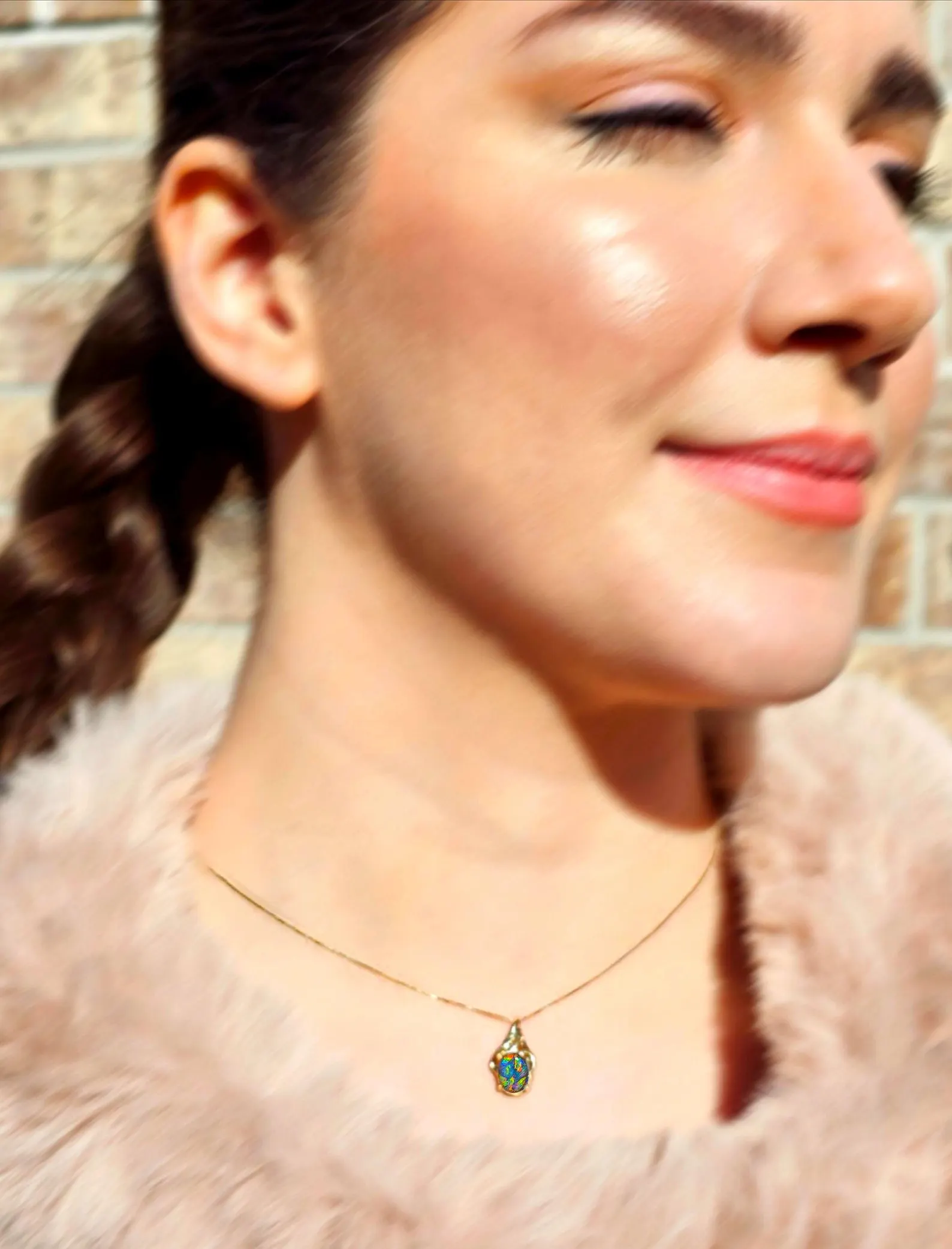 Picasso Palette- Solid 14k Gold Natural Black Australian Opal Pendant thumbnail 12