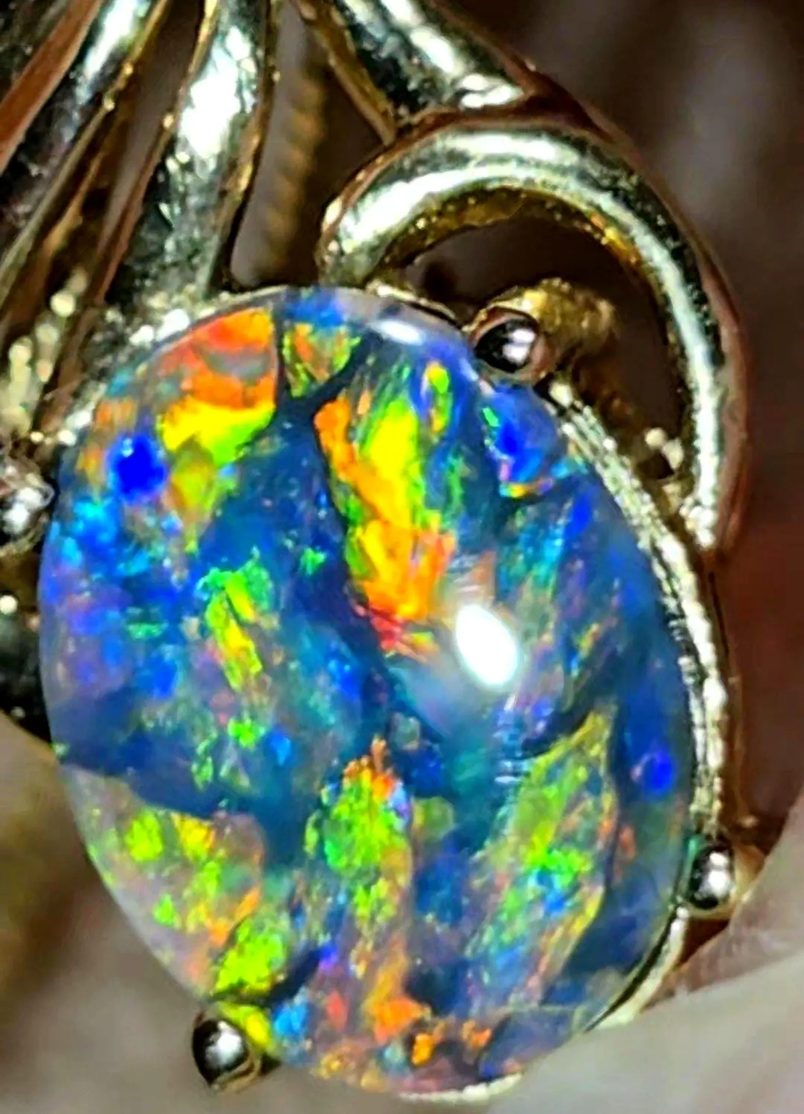 Picasso Palette- Solid 14k Gold Natural Black Australian Opal Pendant thumbnail 11