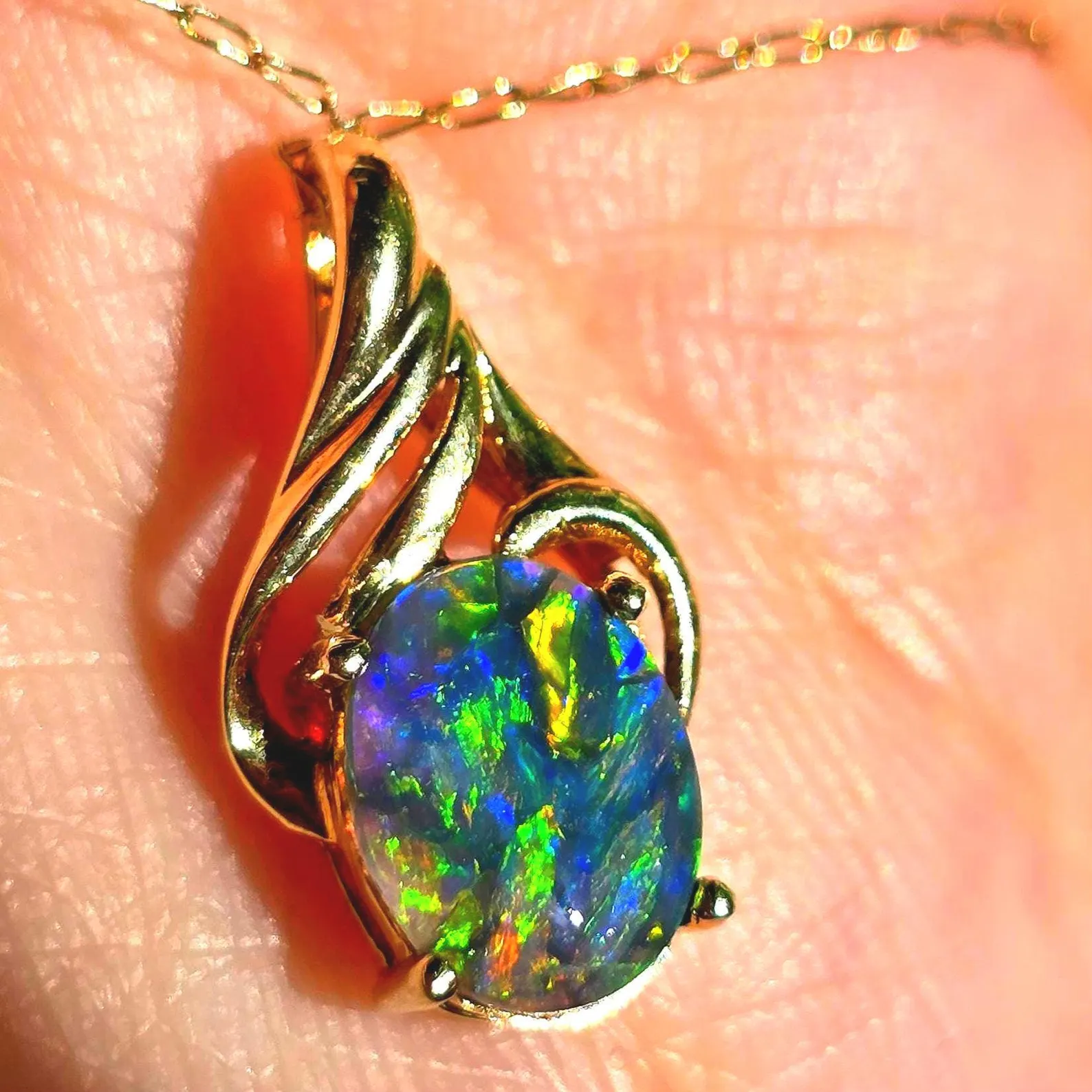 Picasso Palette- Solid 14k Gold Natural Black Australian Opal Pendant thumbnail 9