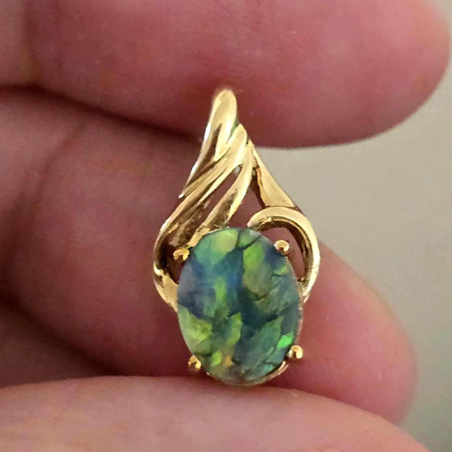 Picasso Palette- Solid 14k Gold Natural Black Australian Opal Pendant thumbnail 8