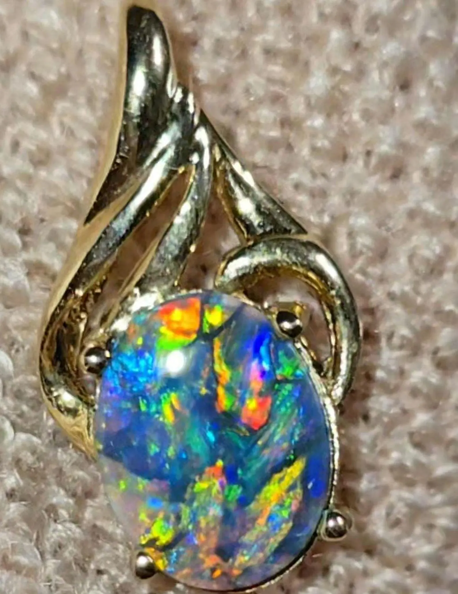Picasso Palette- Solid 14k Gold Natural Black Australian Opal Pendant thumbnail 2
