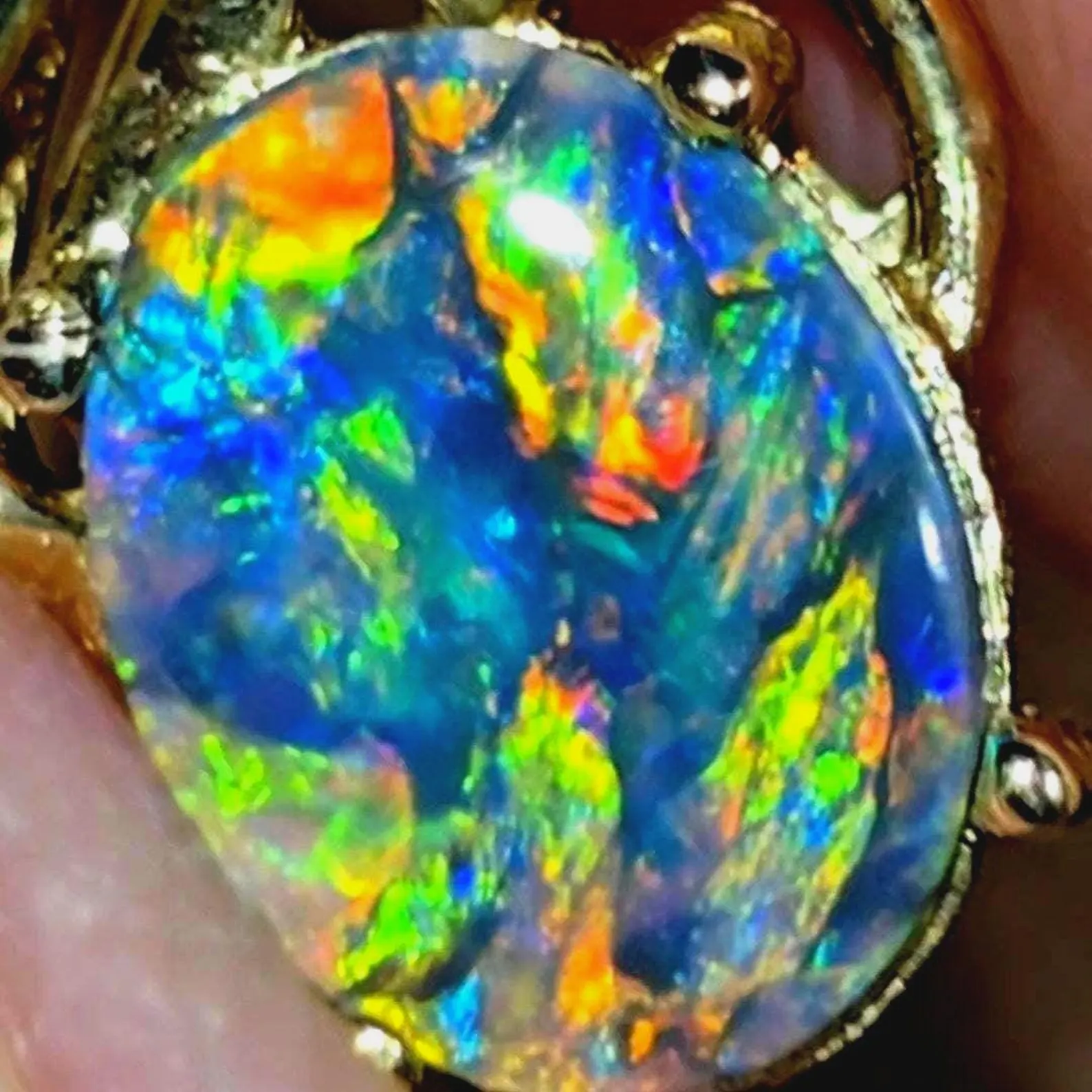 Picasso Palette- Solid 14k Gold Natural Black Australian Opal Pendant thumbnail 21