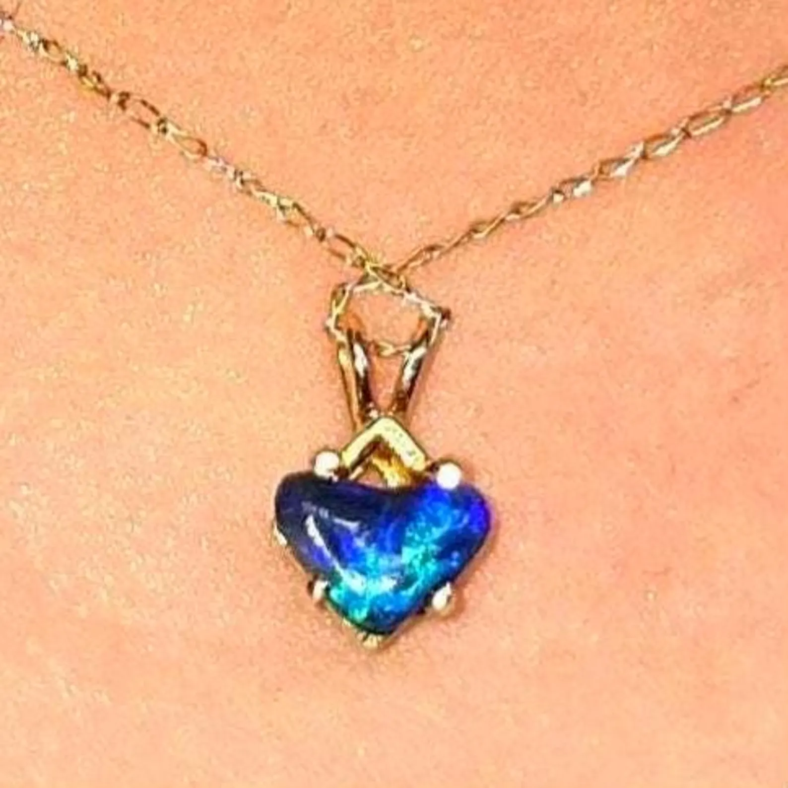 Electric Heart - Solid 10k Gold  Genuine Black Opal Heart Pendant  thumbnail 15