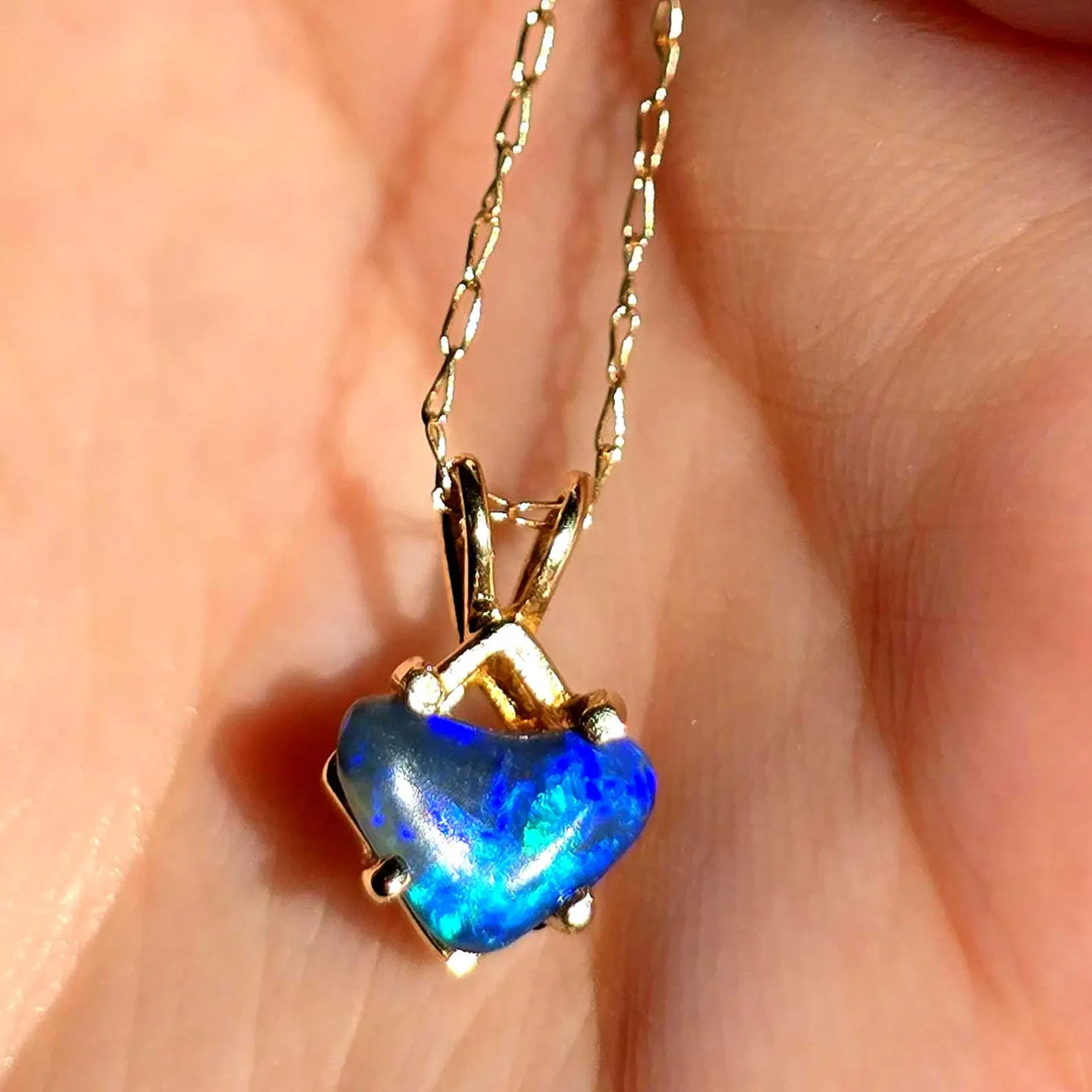 Electric Heart - Solid 10k Gold  Genuine Black Opal Heart Pendant  thumbnail 18