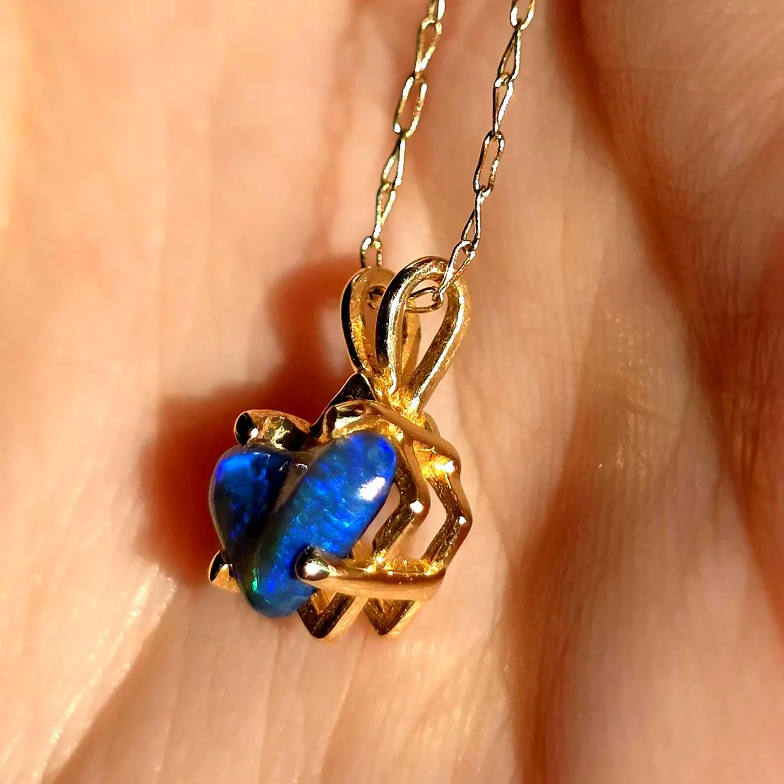 Electric Heart - Solid 10k Gold  Genuine Black Opal Heart Pendant  thumbnail 19