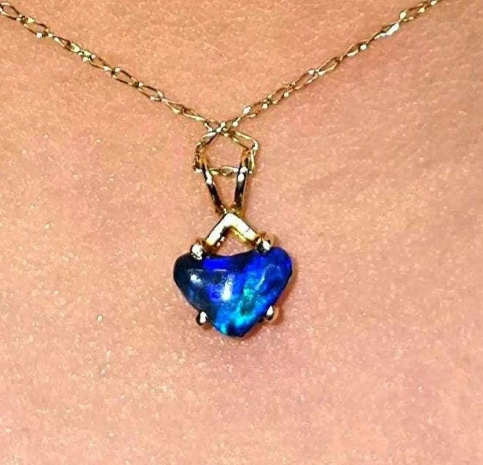 Electric Heart - Solid 10k Gold  Genuine Black Opal Heart Pendant  thumbnail 5
