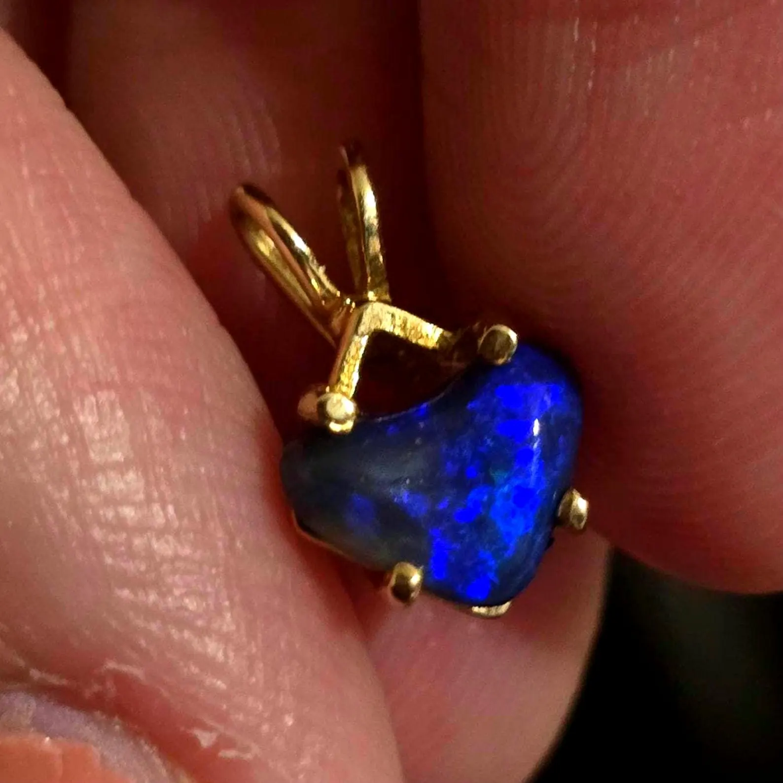 Electric Heart - Solid 10k Gold  Genuine Black Opal Heart Pendant  thumbnail 6