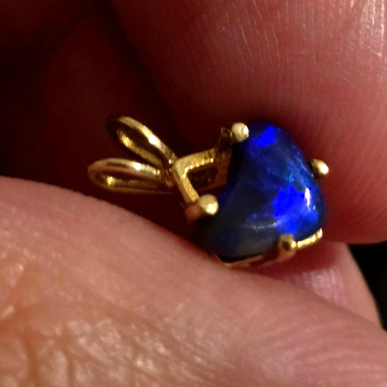 Electric Heart - Solid 10k Gold  Genuine Black Opal Heart Pendant  thumbnail 9