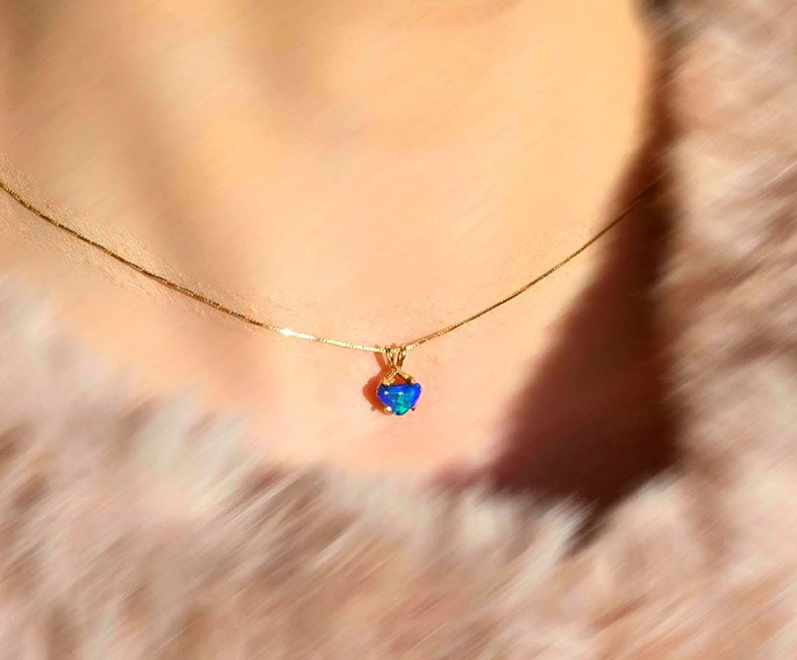 Electric Heart - Solid 10k Gold  Genuine Black Opal Heart Pendant  thumbnail 10