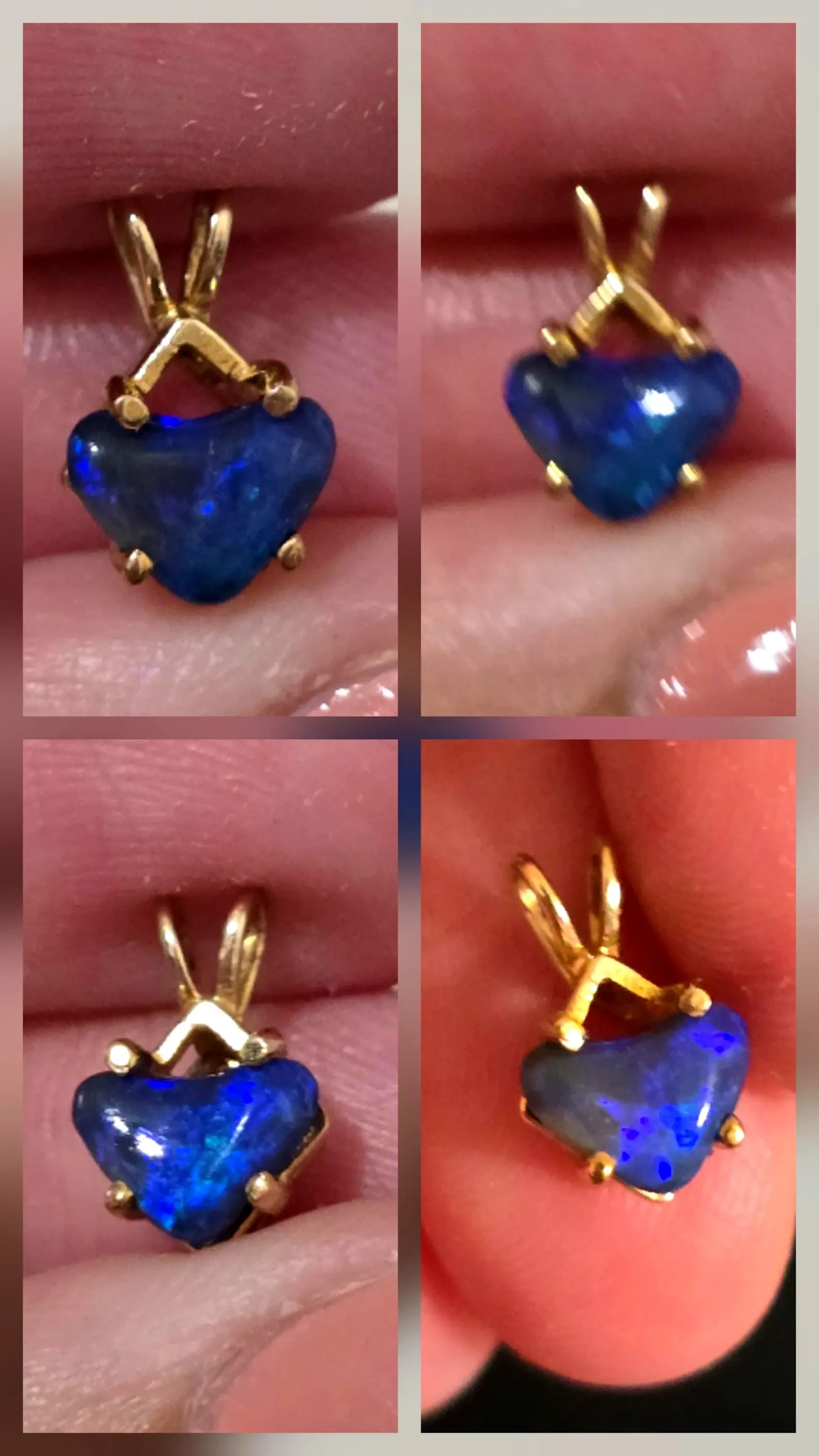 Electric Heart - Solid 10k Gold  Genuine Black Opal Heart Pendant  thumbnail 11