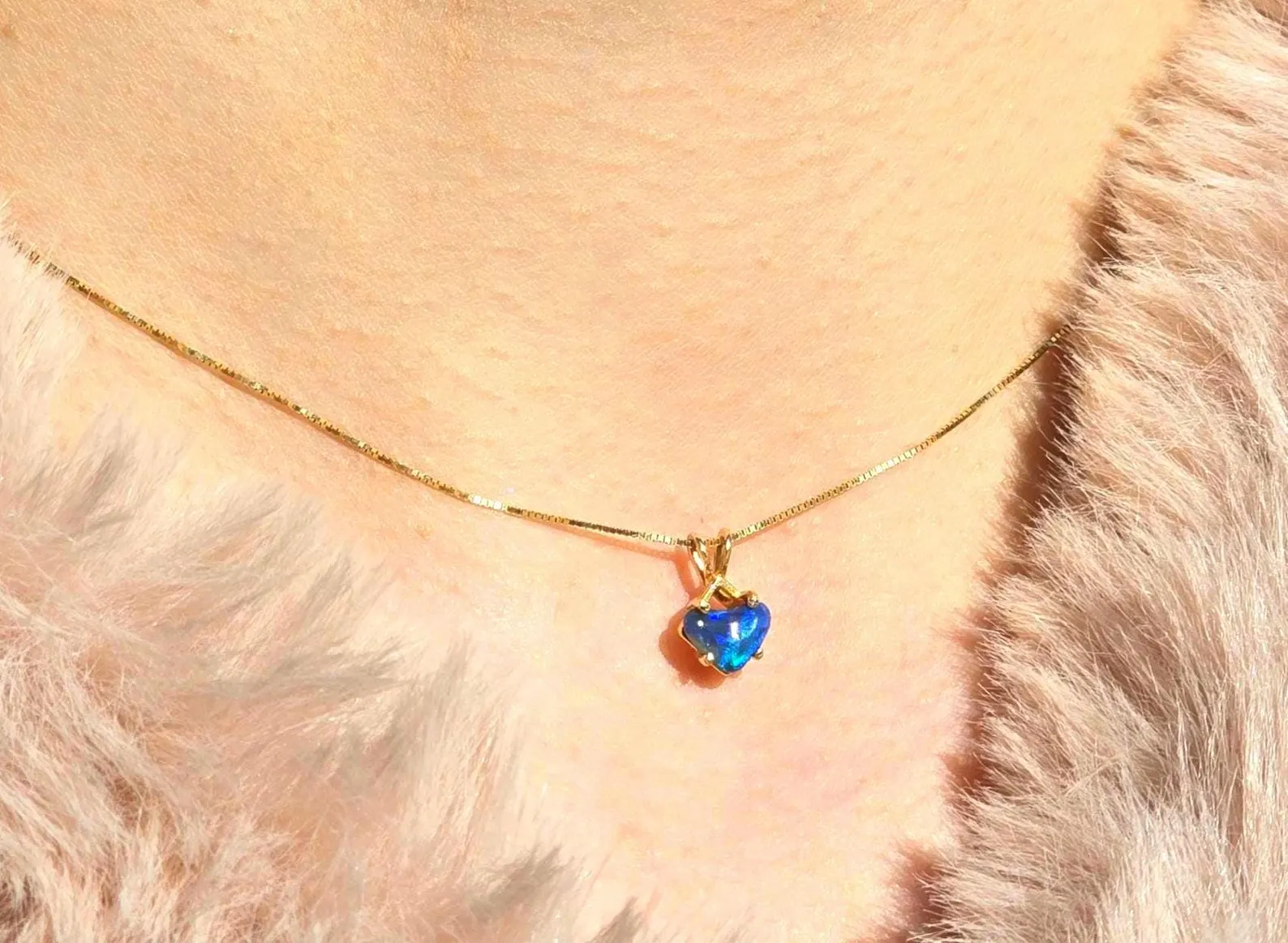 Electric Heart - Solid 10k Gold  Genuine Black Opal Heart Pendant  thumbnail 2