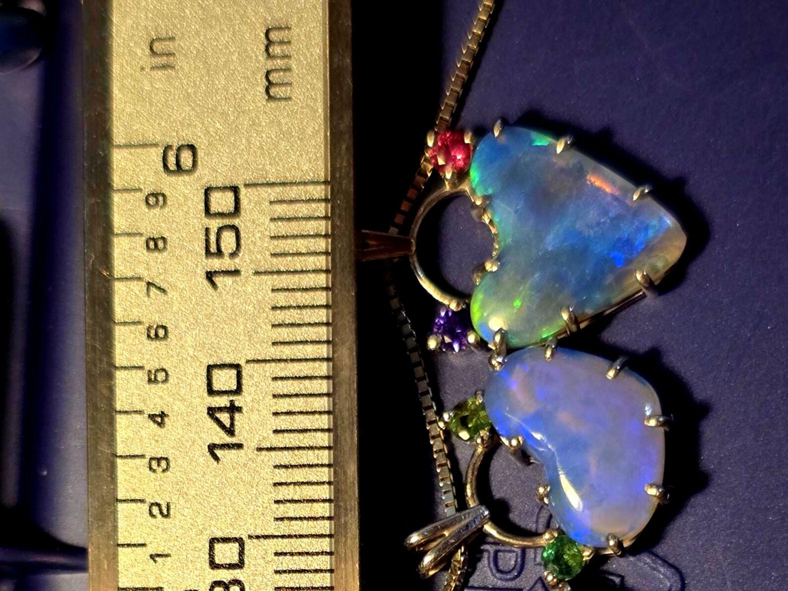 Lavender heart -Natural Australian Opal Heart Necklace with Natural Emeralds, 925 Silver thumbnail 18