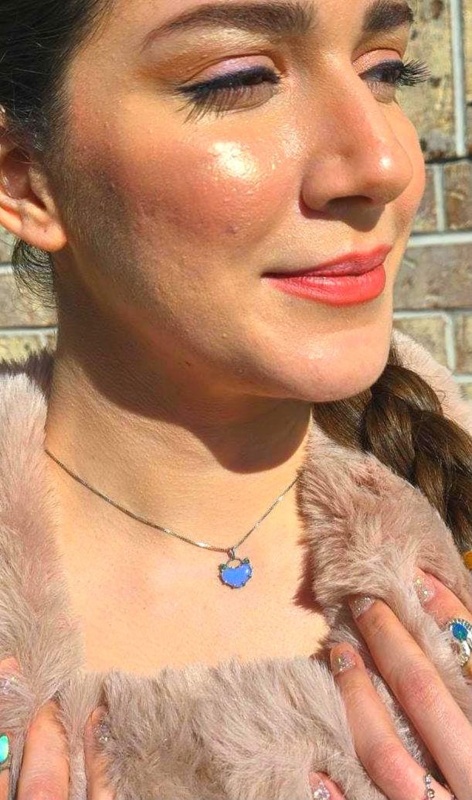 Lavender heart -Natural Australian Opal Heart Necklace with Natural Emeralds, 925 Silver thumbnail 5