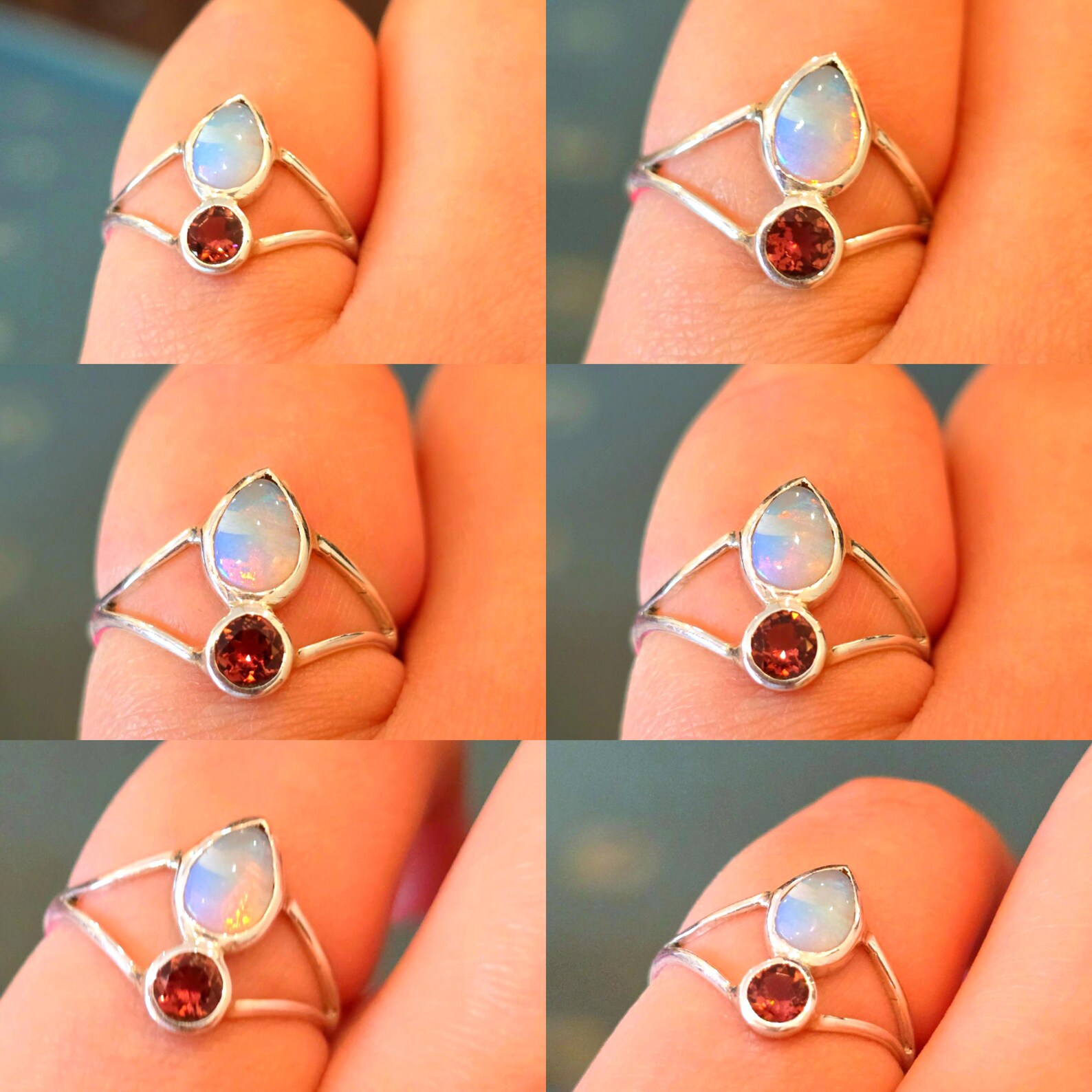 Natural Australian Opal Ring Pink Tourmaline 925 sterling Silver Size 7.5 