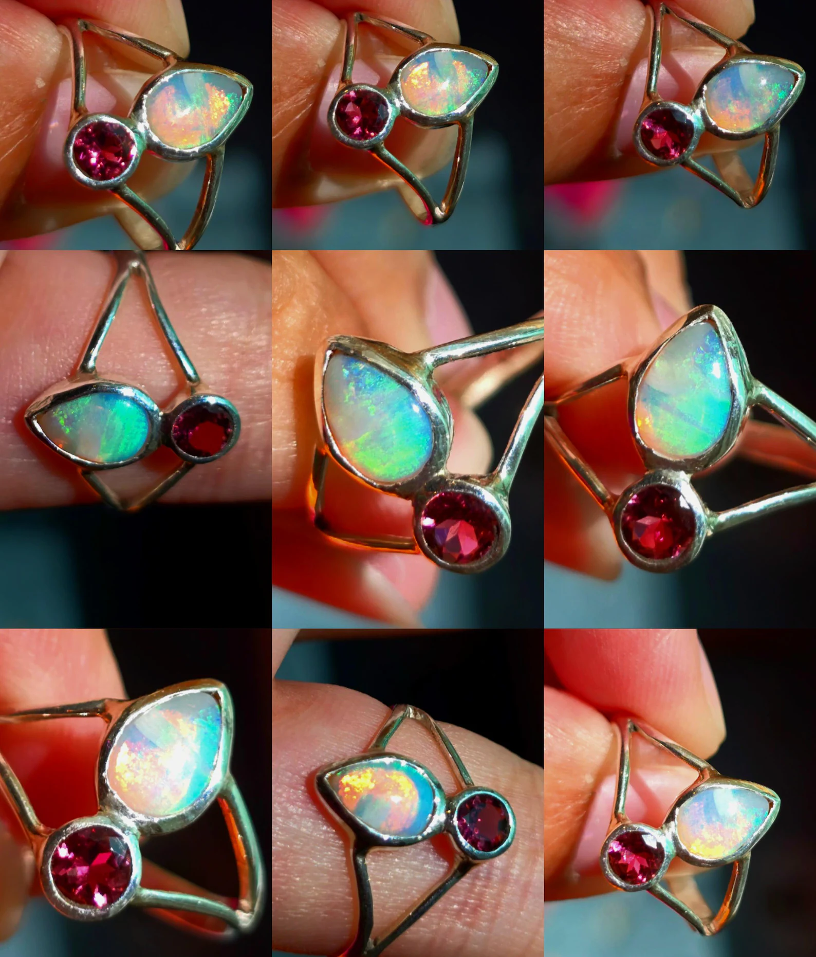 Natural Australian Opal Ring Pink Tourmaline 925 sterling Silver Size 7.5  thumbnail 2