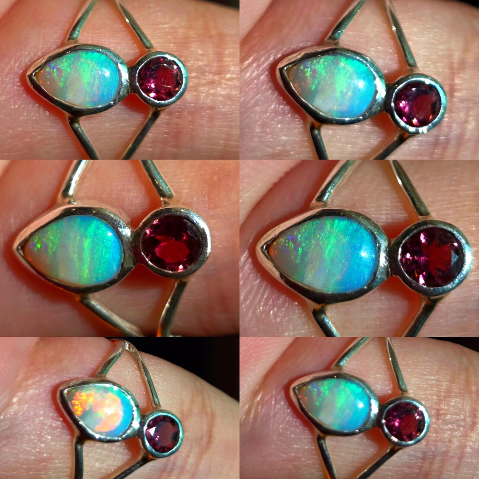 Natural Australian Opal Ring Pink Tourmaline 925 sterling Silver Size 7.5  thumbnail 3