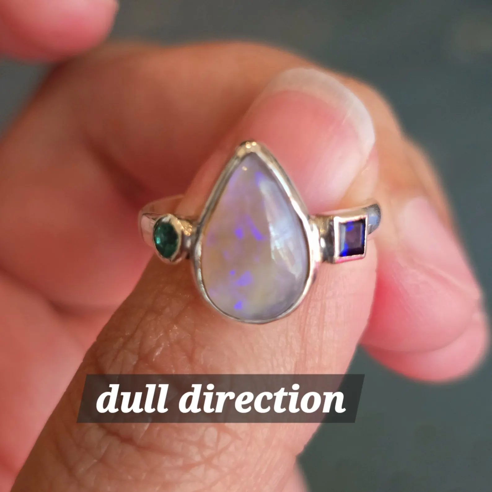 Lavender Opal Ring Sapphire emerald, Australian Opal Ring size 7.75  thumbnail 4
