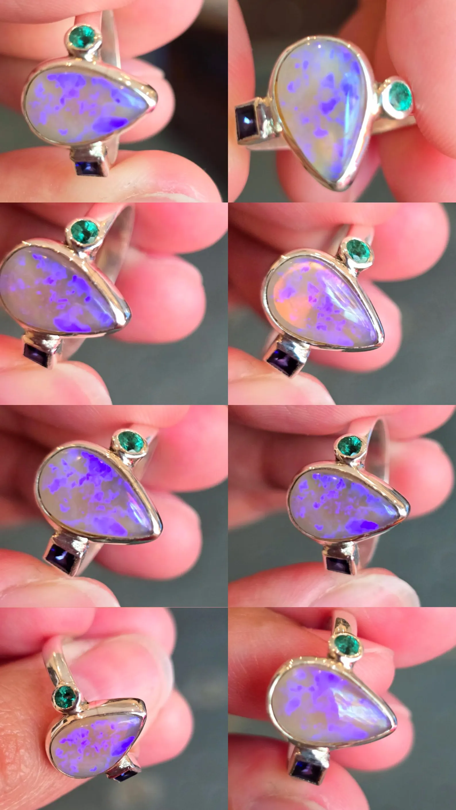 Lavender Opal Ring Sapphire emerald, Australian Opal Ring size 7.75  thumbnail 8