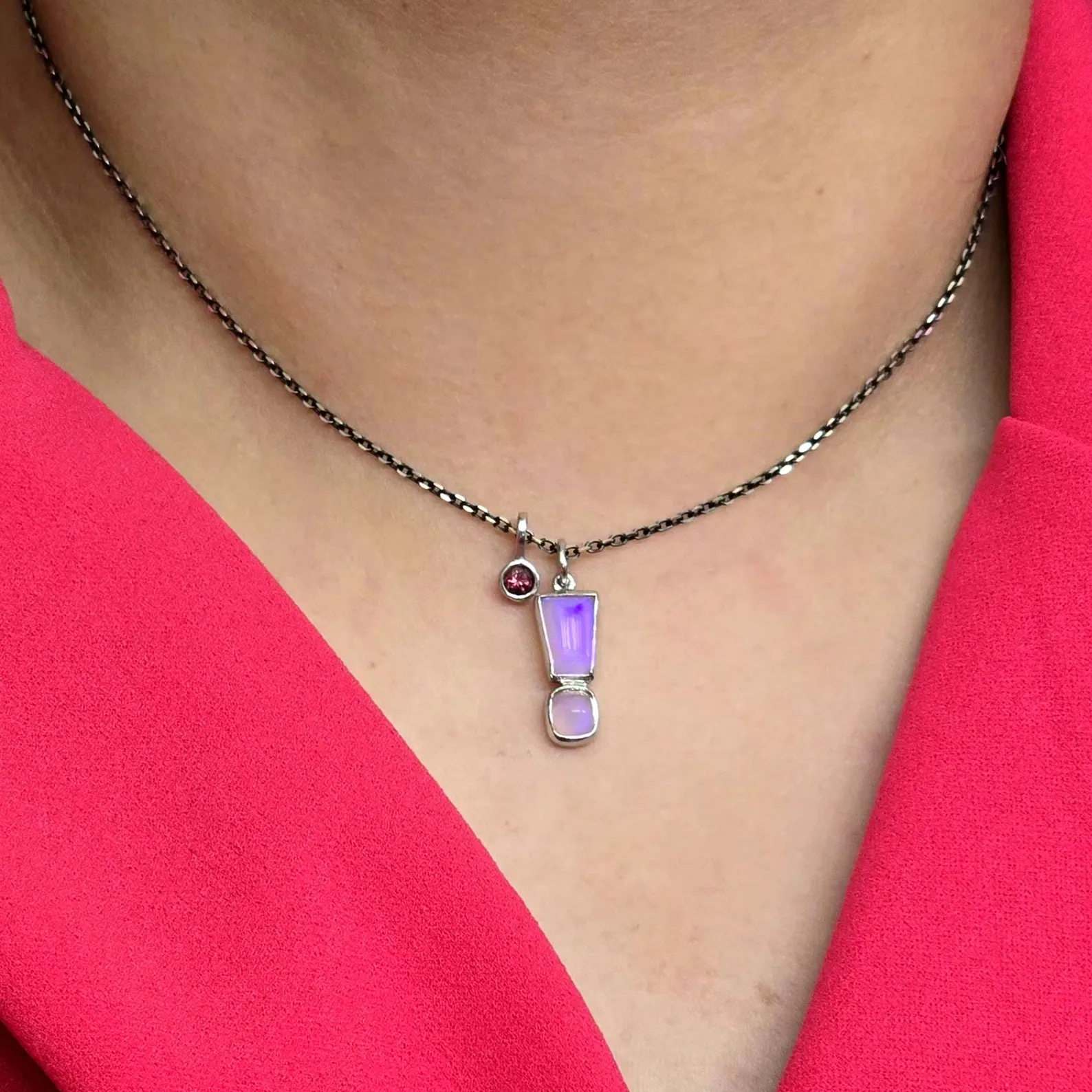  Exclamation mark - Natural Australian Opal Pendant, 925 Silver Purple  Lavender Opal thumbnail 12