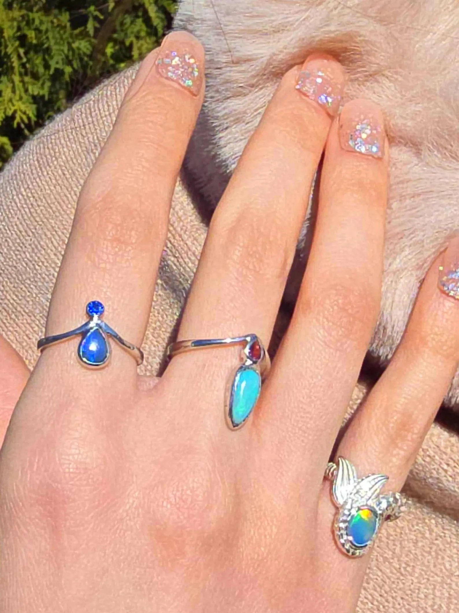 Natural Australian Opal Ring, 925 Silver Tourmaline, Size 6,  thumbnail 6