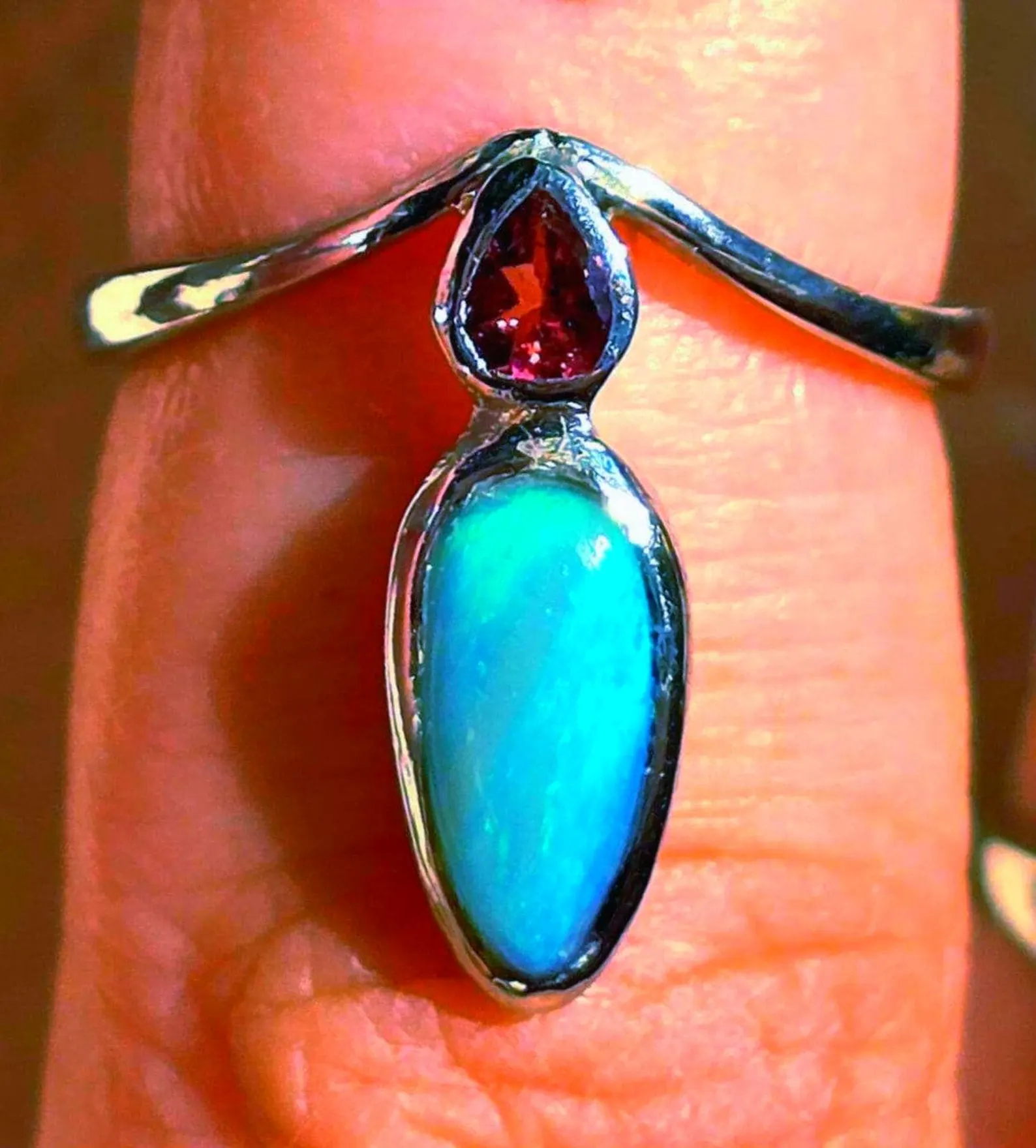 Natural Australian Opal Ring, 925 Silver Tourmaline, Size 6,  thumbnail 13