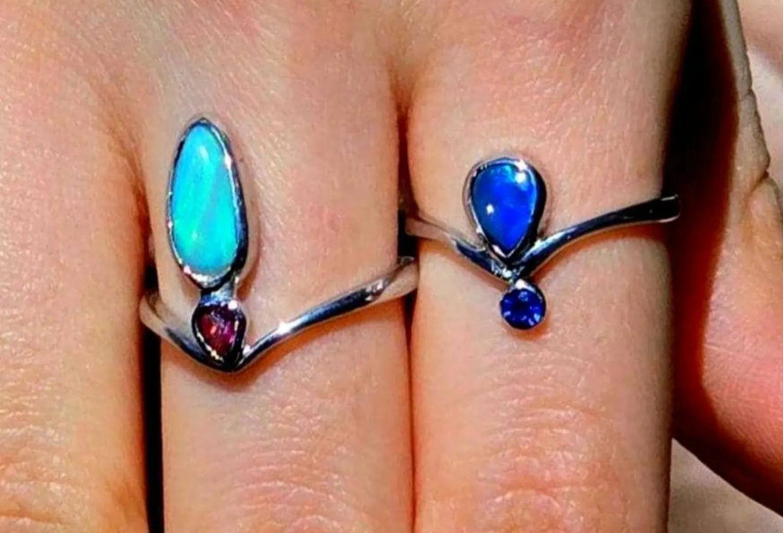 Natural Australian Opal Ring, 925 Silver Tourmaline, Size 6,  thumbnail 14