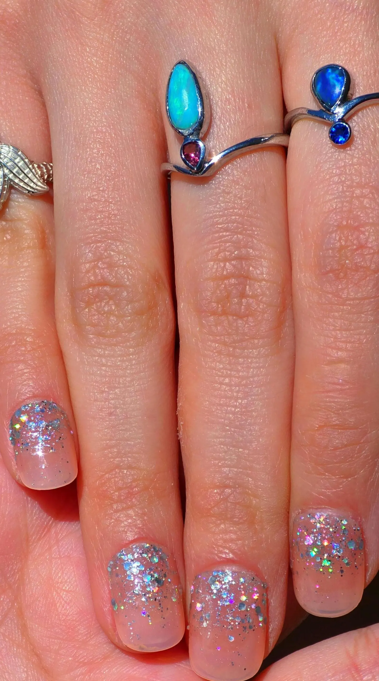 Natural Australian Opal Ring, 925 Silver Tourmaline, Size 6,  thumbnail 15