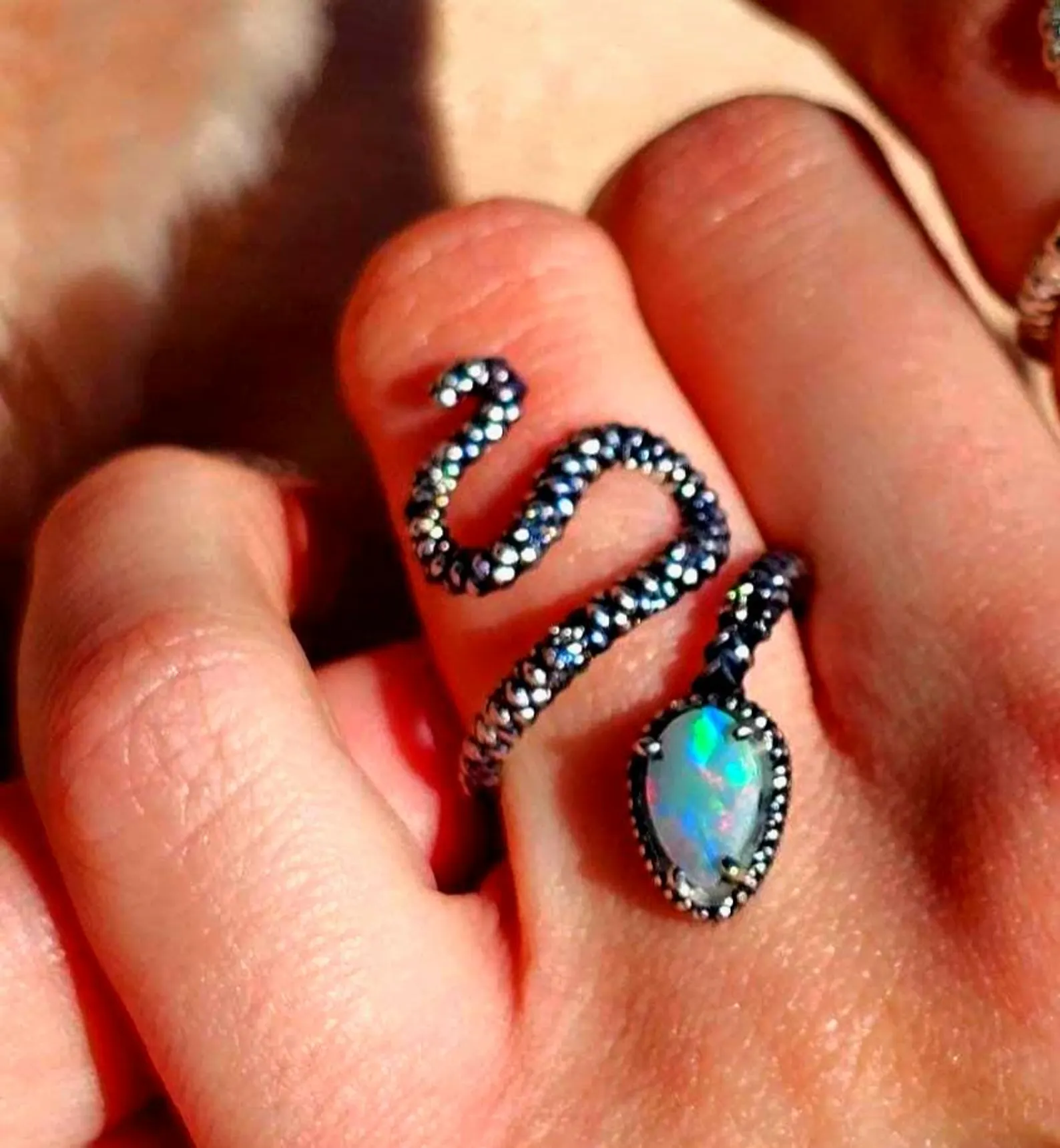 NEON Natural Australian Opal Snake Ring Silver,  thumbnail 2